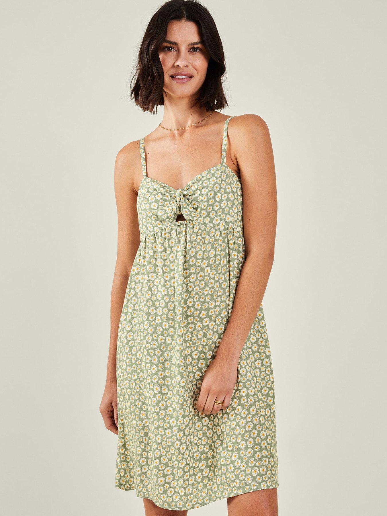 Image of Accessorize Daisy Tie Front Mini Dress - Light Green