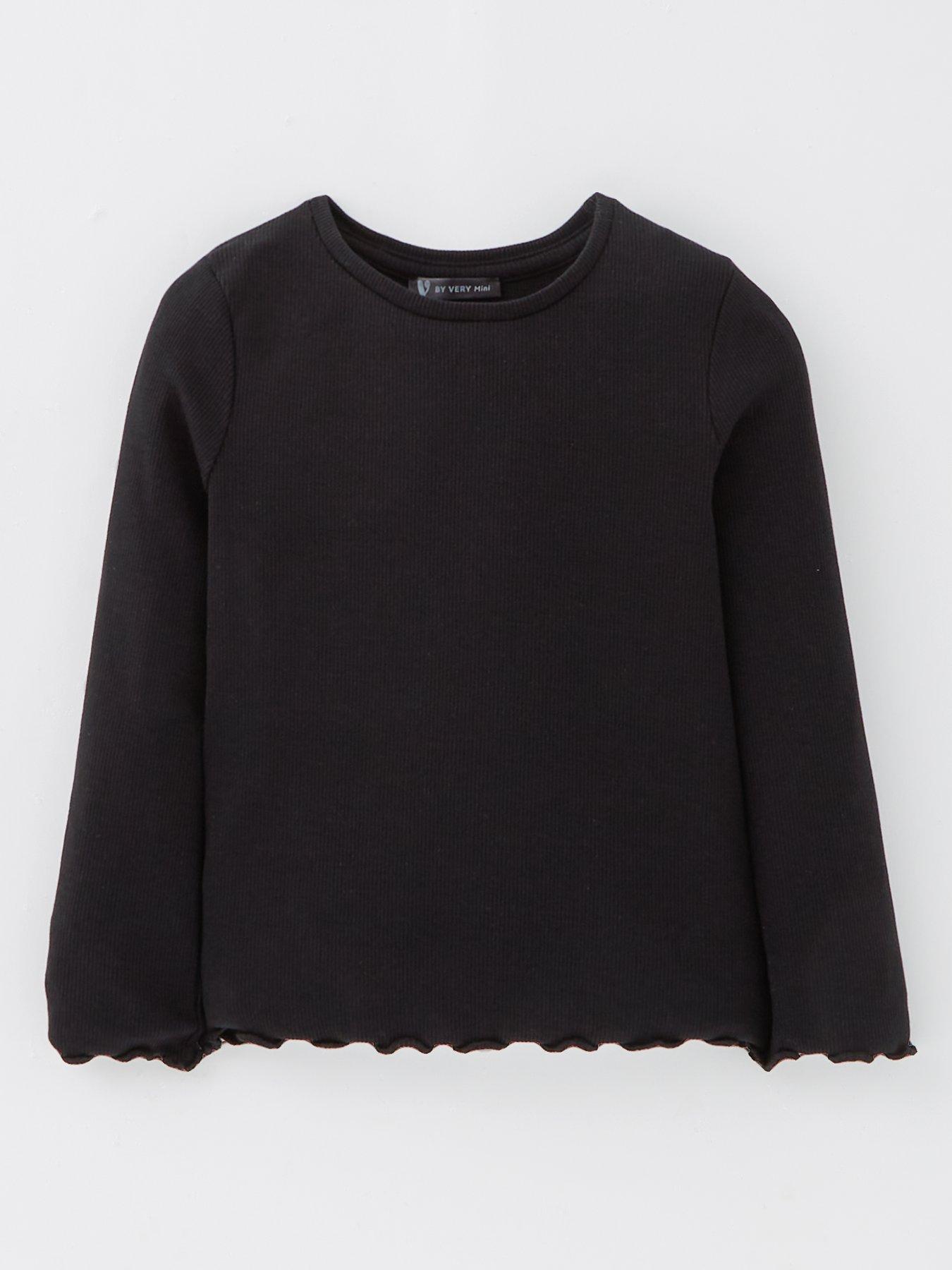 undefined Girls Single Rib Long Sleeve Top - Black