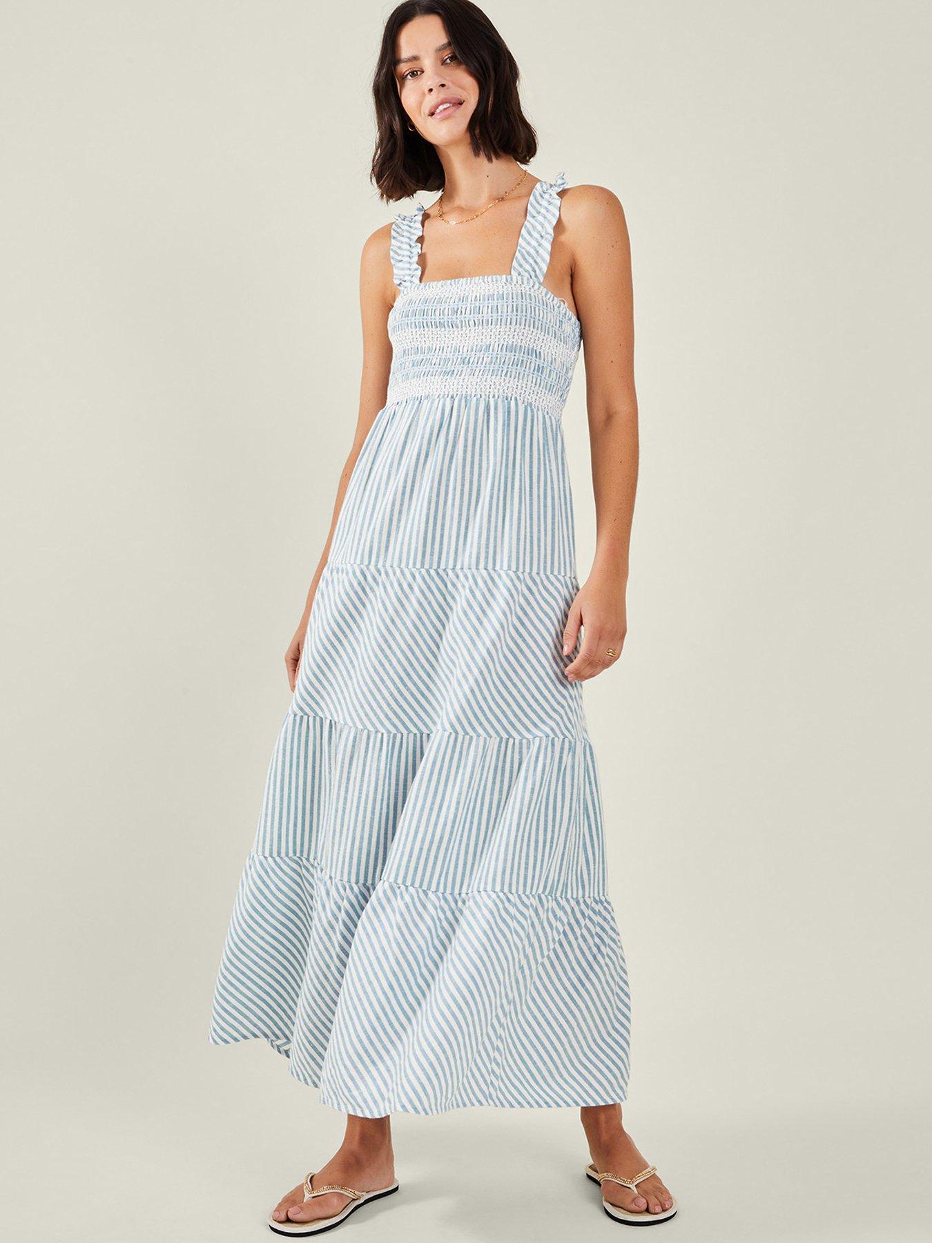 undefined Stripe Tiered Maxi Dress - Blue