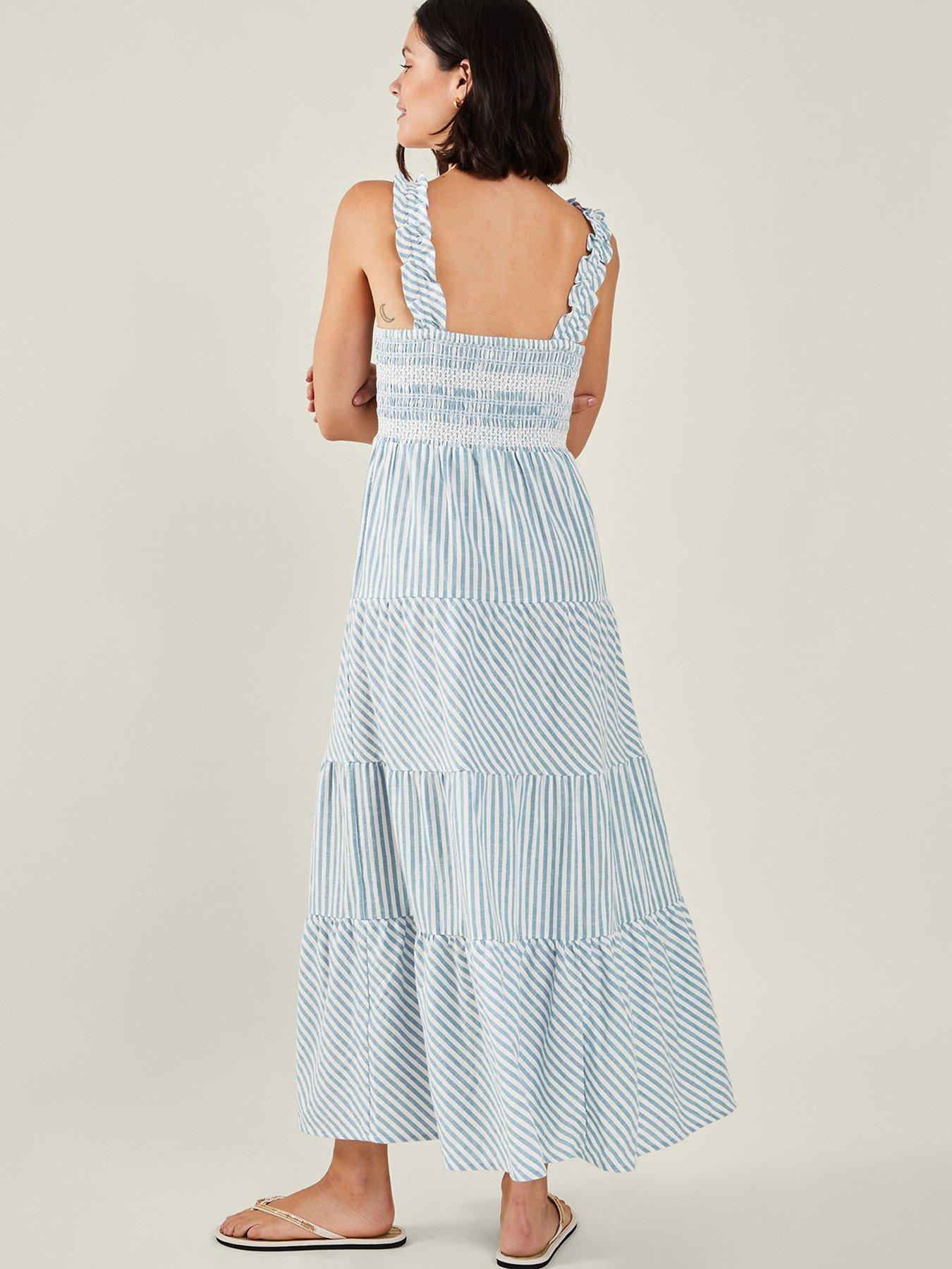 Image 2 of 4 of Accessorize Stripe Tiered Maxi Dress - Blue