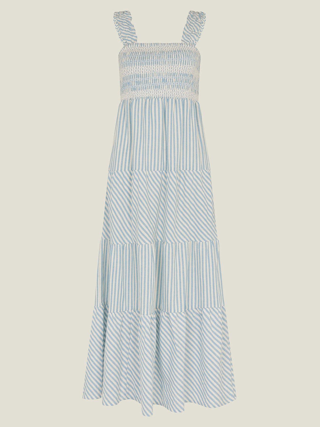 Image 3 of 4 of Accessorize Stripe Tiered Maxi Dress - Blue