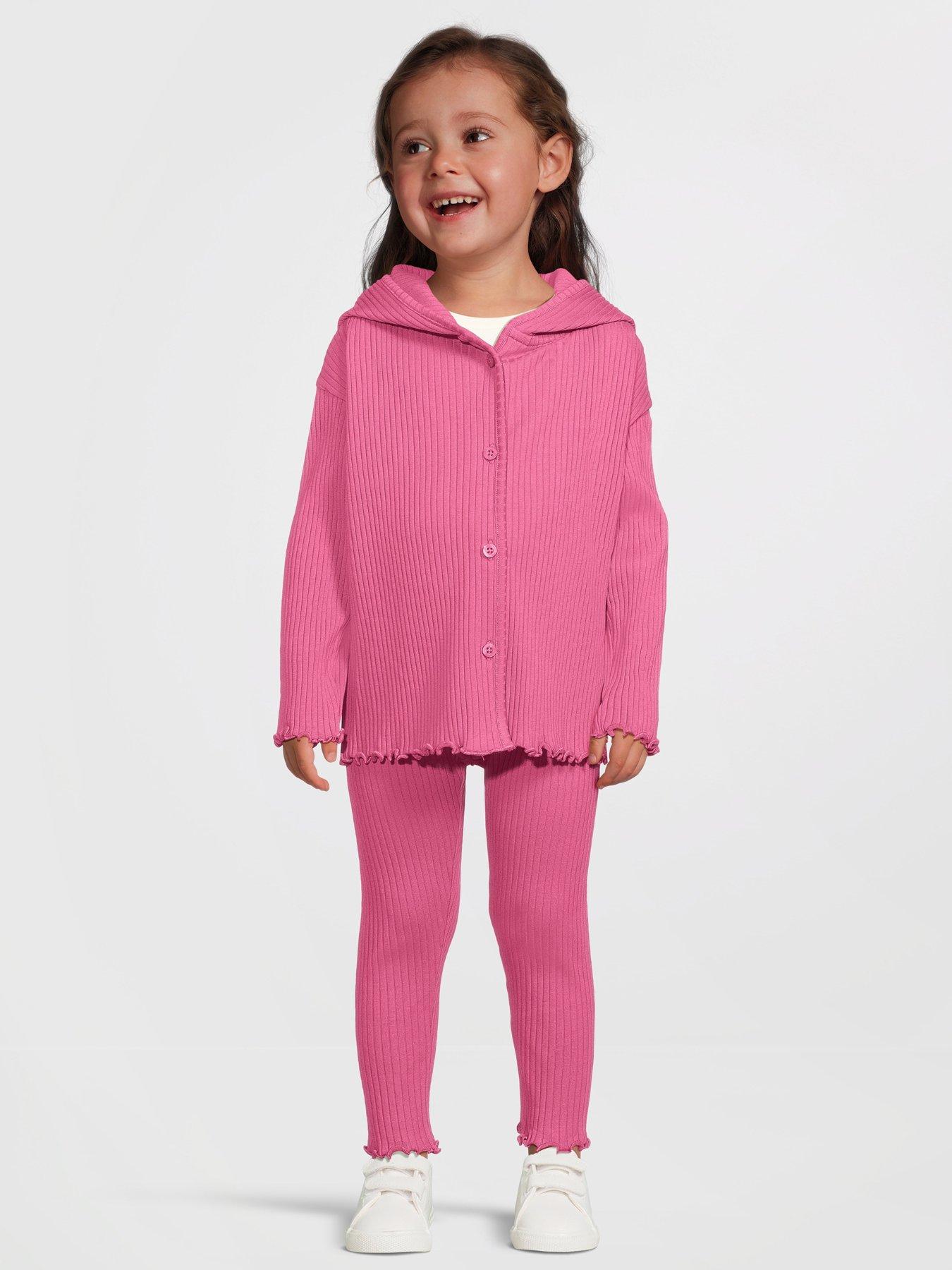 undefined Girls Hooded Button Up Rib Top and Legging - Plum