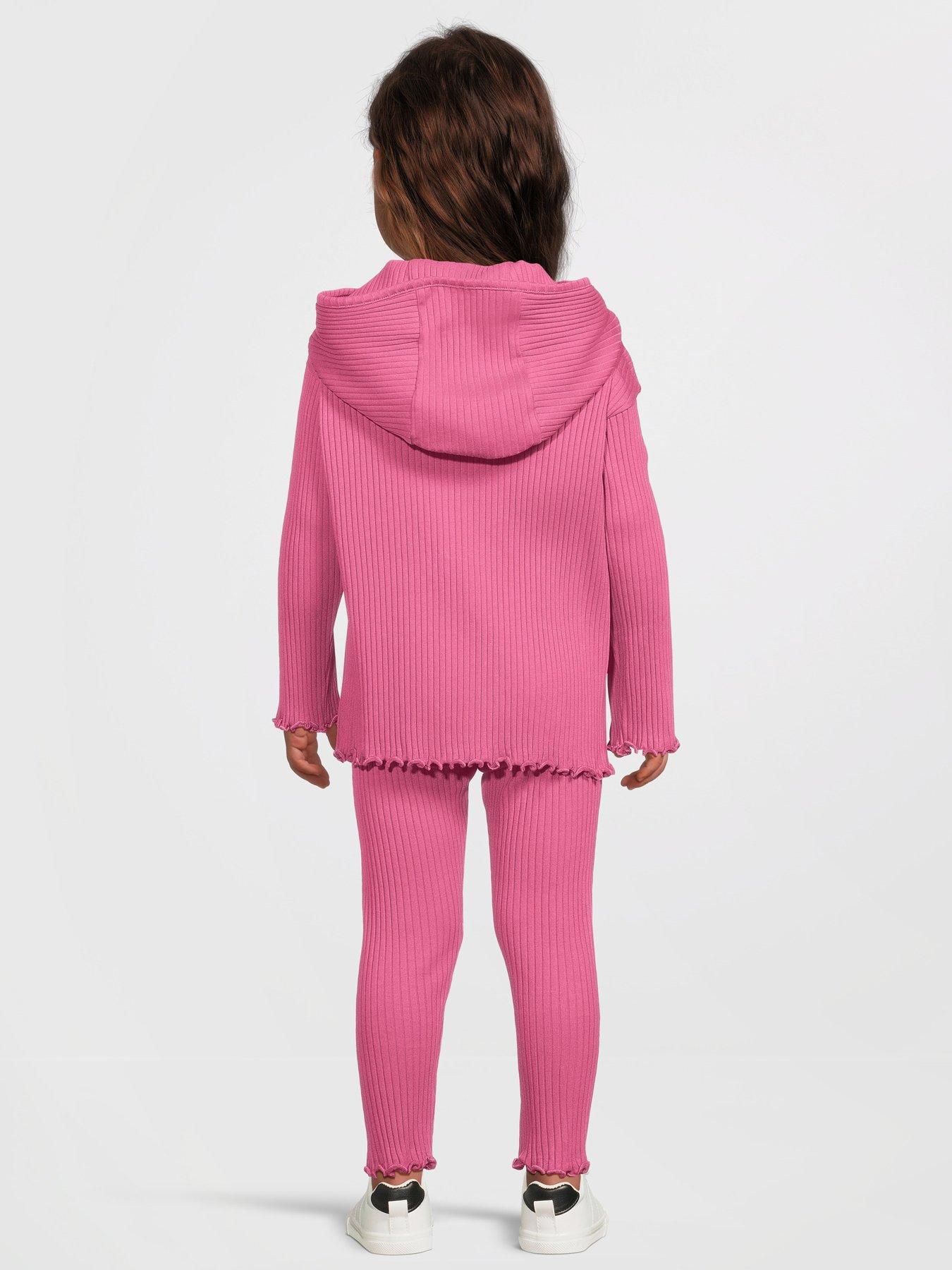 Image 2 of 5 of Mini V by Very Girls Hooded Button Up Rib Top and Legging - Plum
