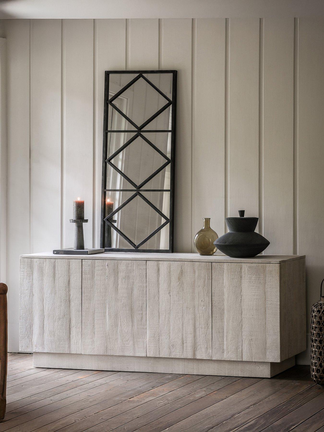 undefined Lina Ready Assembled Mango Wood 4 Door Sideboard - Whitewash