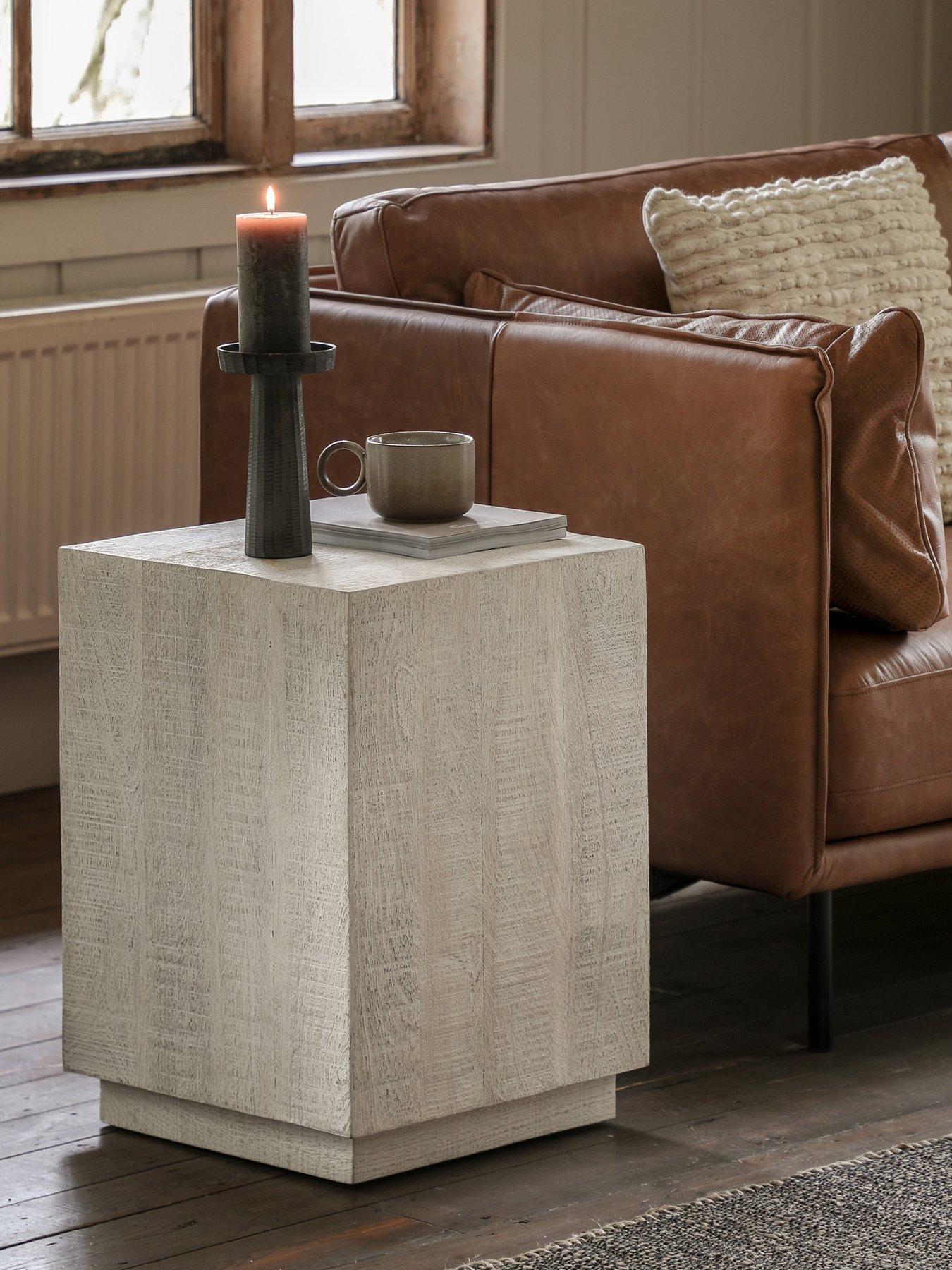 undefined Lina Ready Assembled Mango Wood Side Table - Whitewash