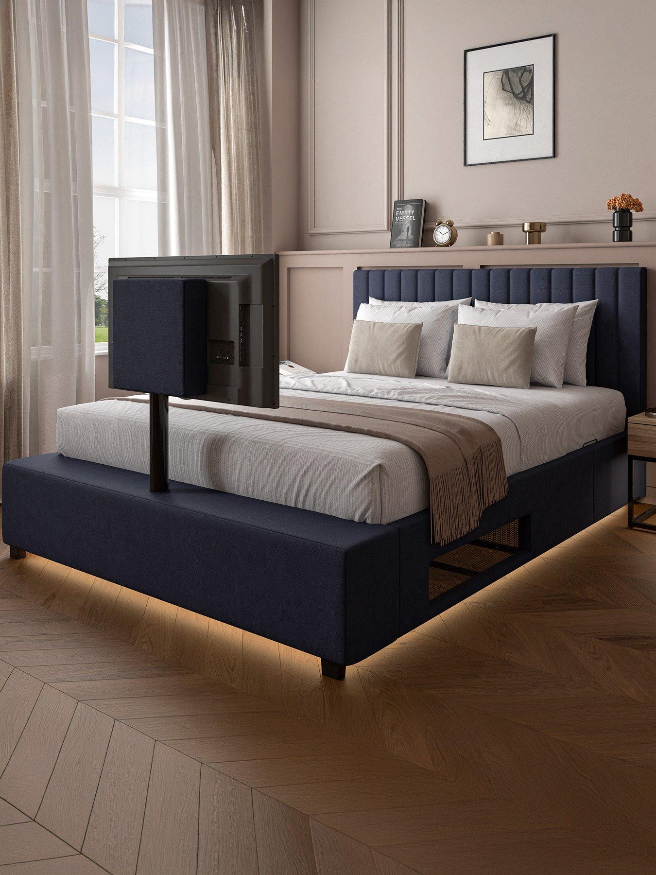 undefined Maisie Upholstered TV Ottoman Bed with Underbed Lighting