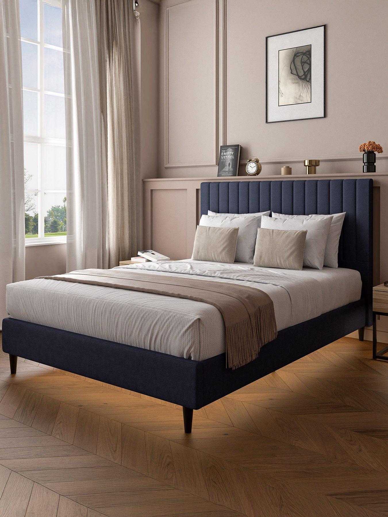 Image 1 of 8 of XR Living Maisie Velvet Bed Frame with Under Frame LED Lights &ndash; Navy
