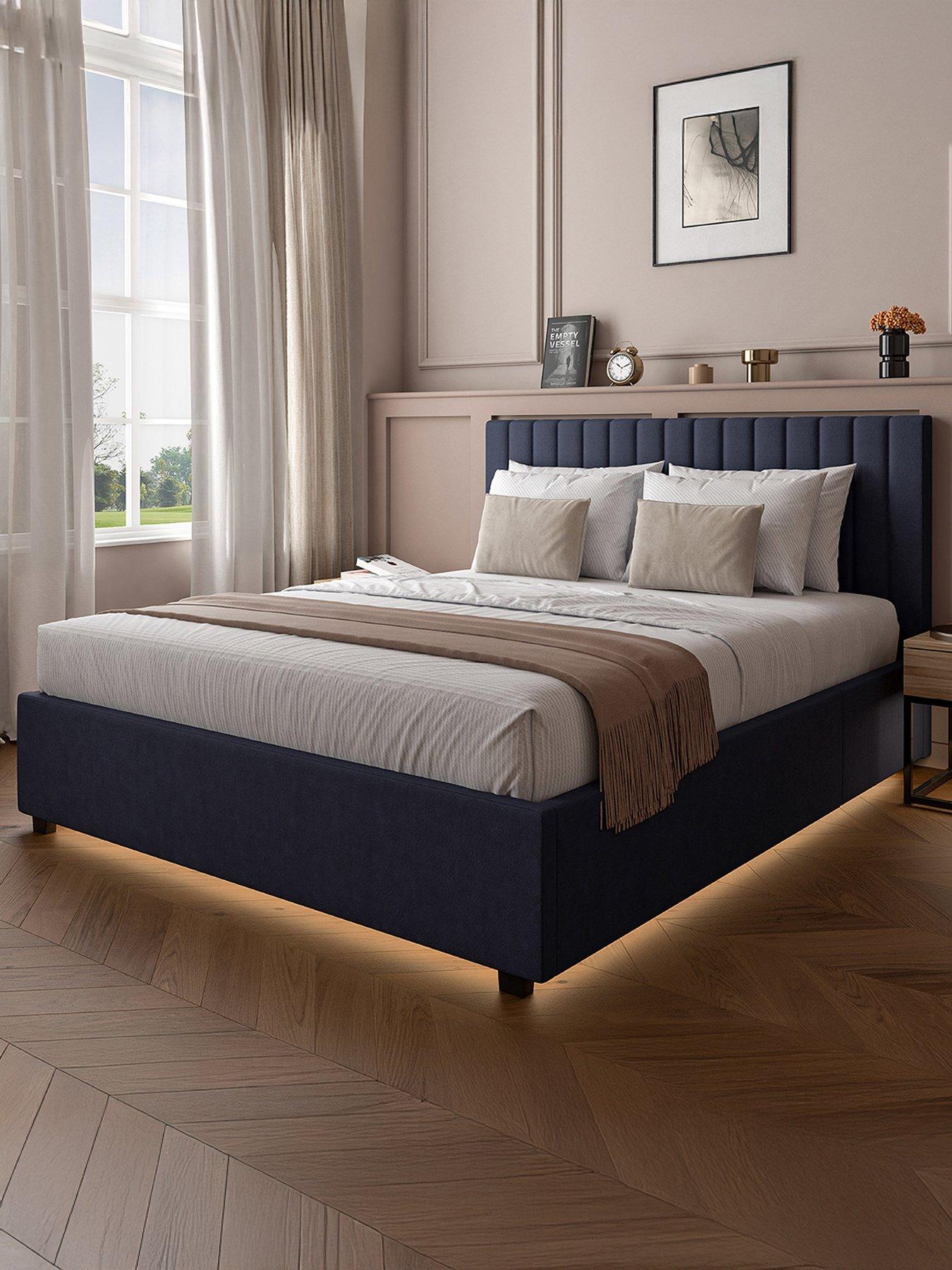 undefined Maisie Fabric Ottoman Bed with Underframe Lighting - Navy