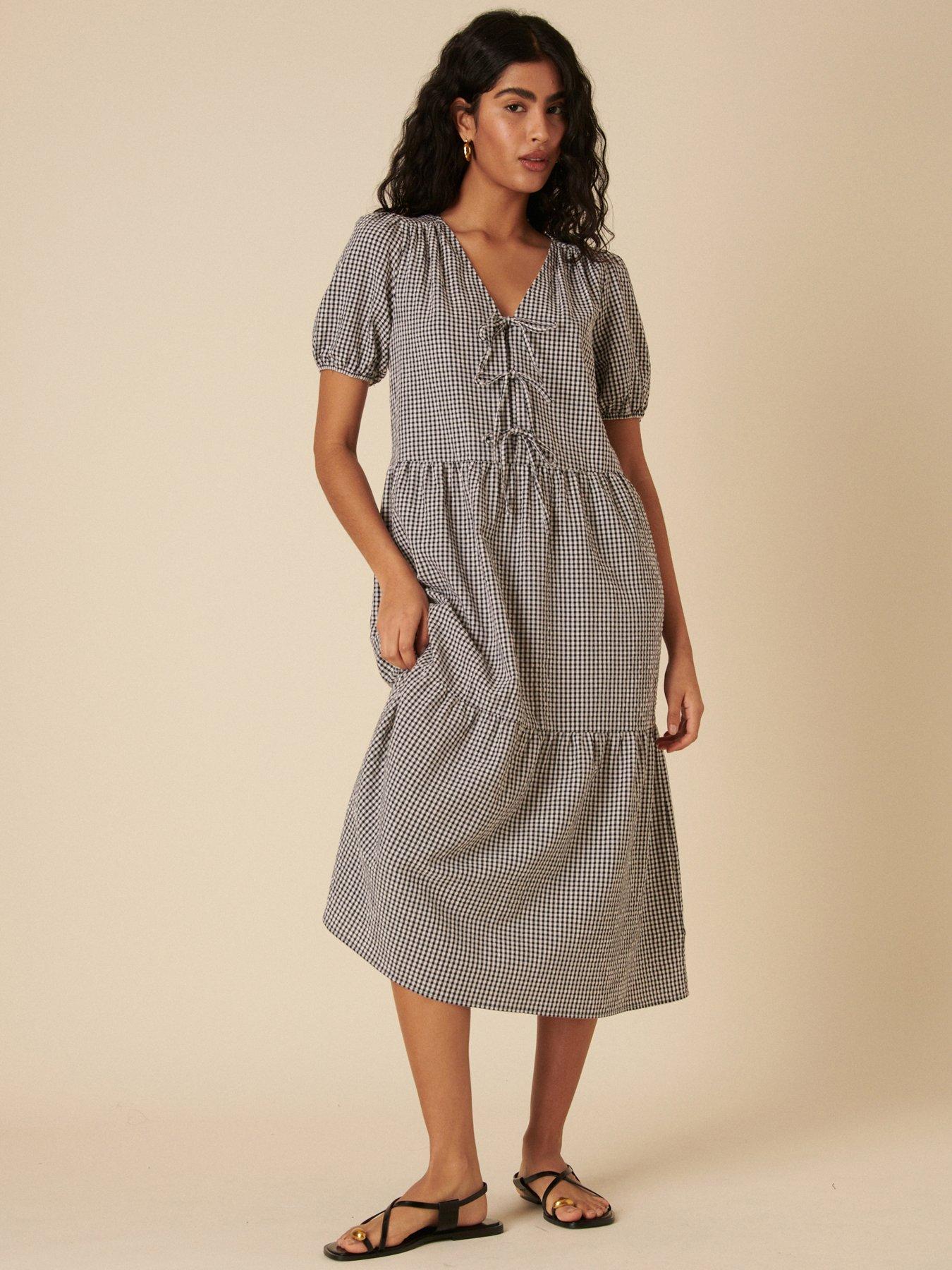 undefined Bernadetta Gingham Midi Dress - Black