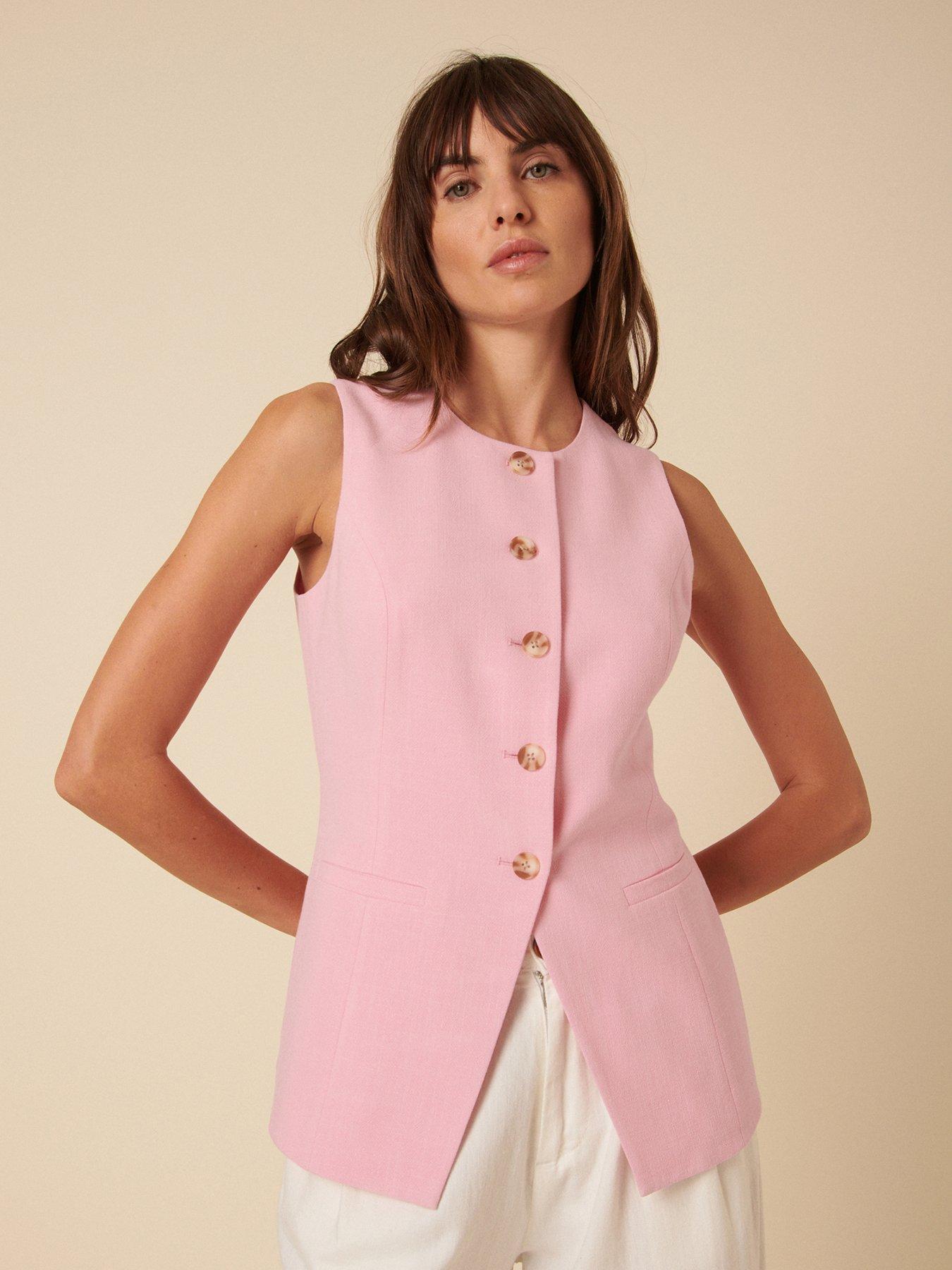 undefined Long Line Crew Neck Waistcoat - Pink