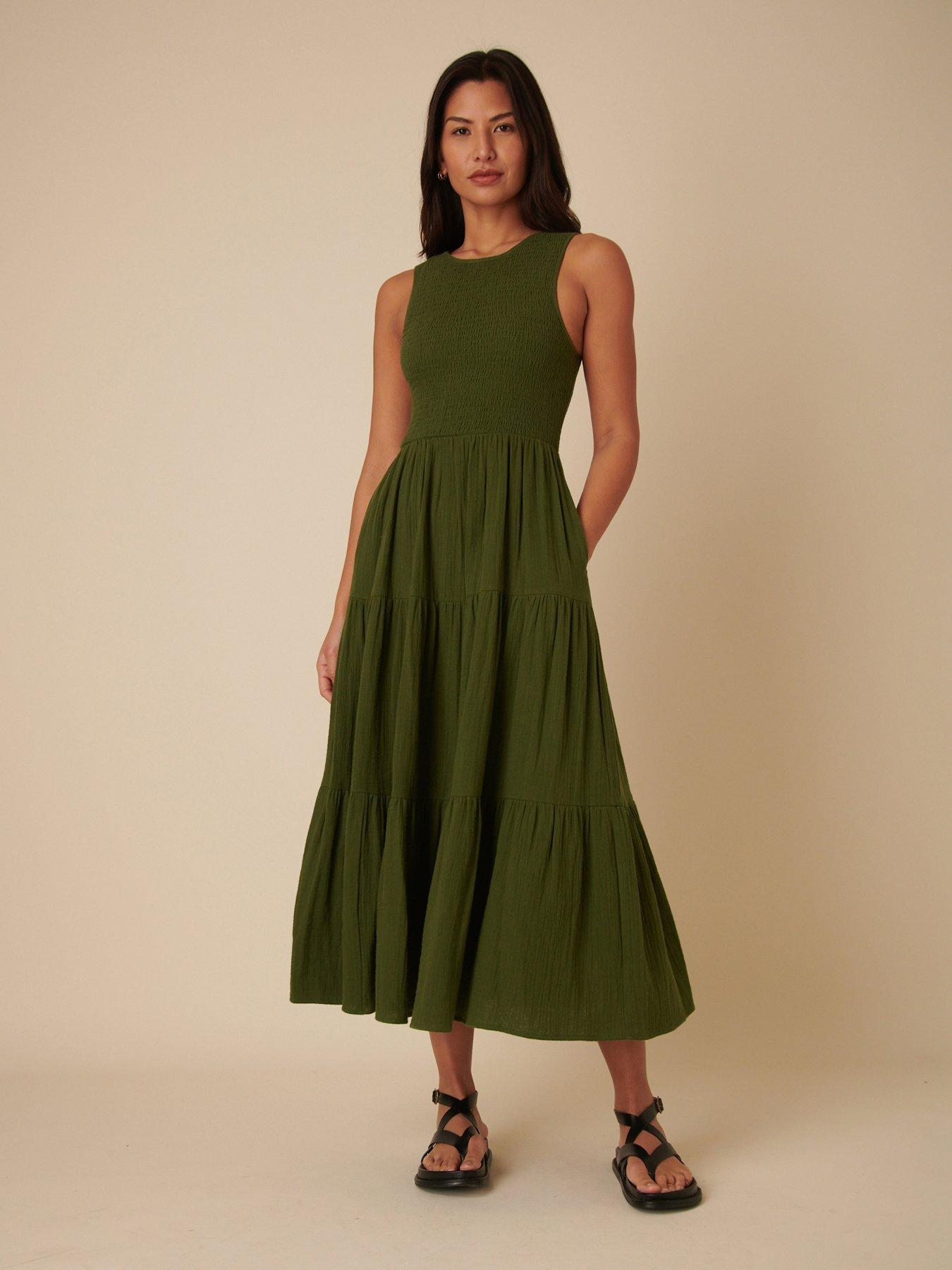 undefined Sleeveless Midaxi Dress - Khaki