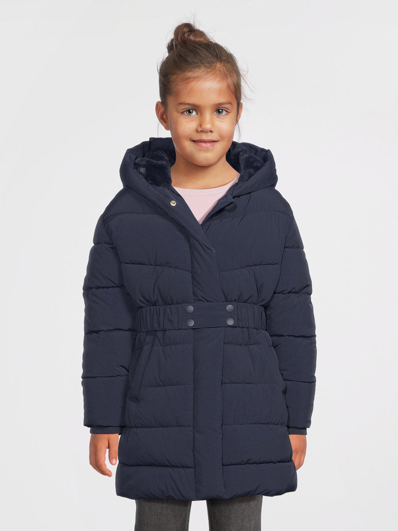 undefined Girls Hooded Belted Coat - Navy