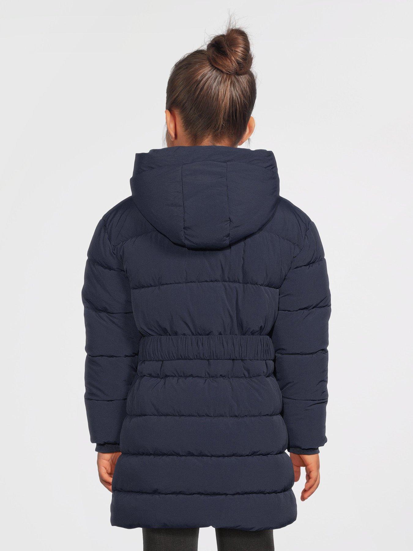 Image 2 of 5 of V by Very Girls Hooded Belted Heavy Weight Coat - Navy