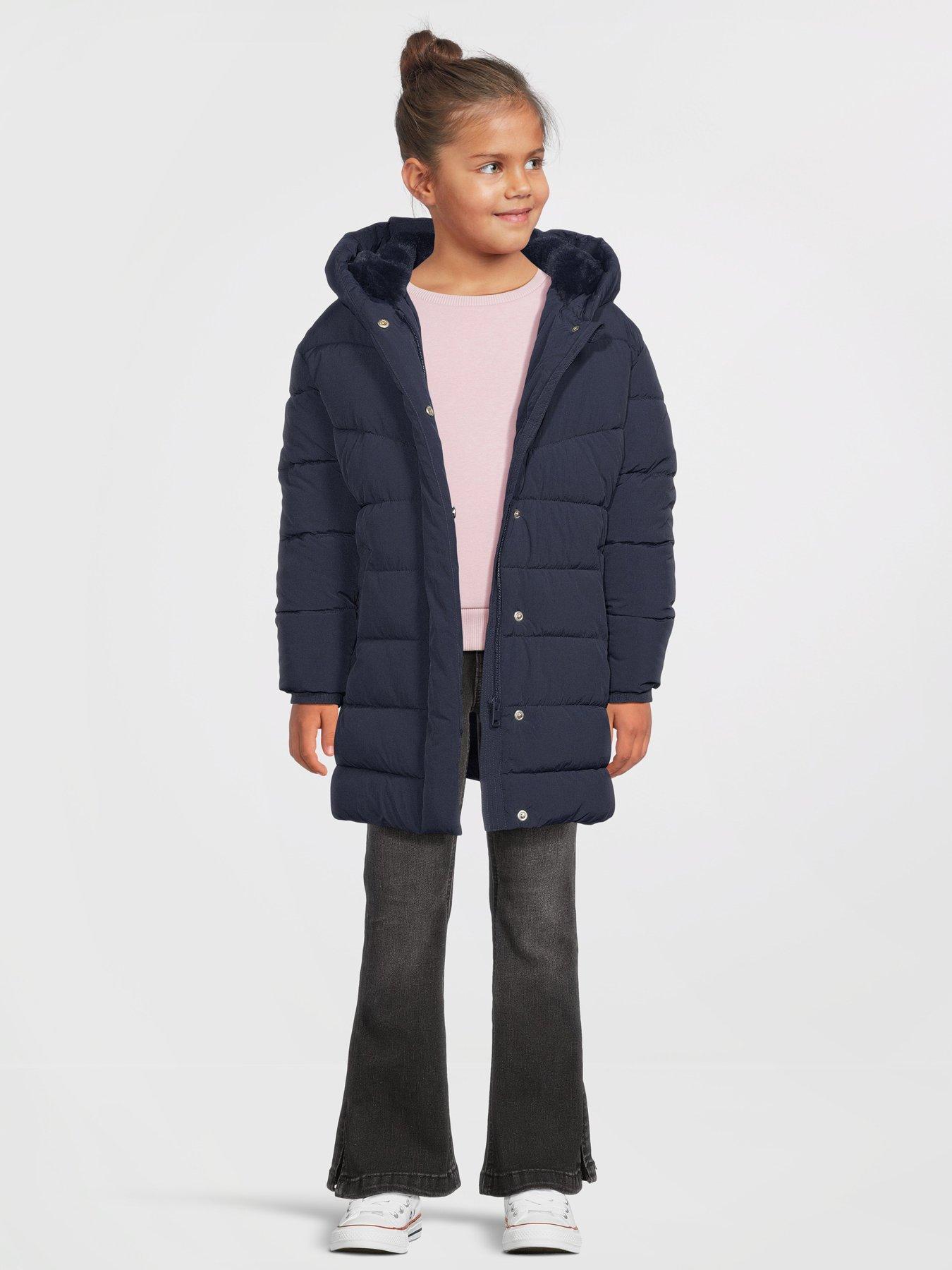 Image 3 of 5 of V by Very Girls Hooded Belted Heavy Weight Coat - Navy