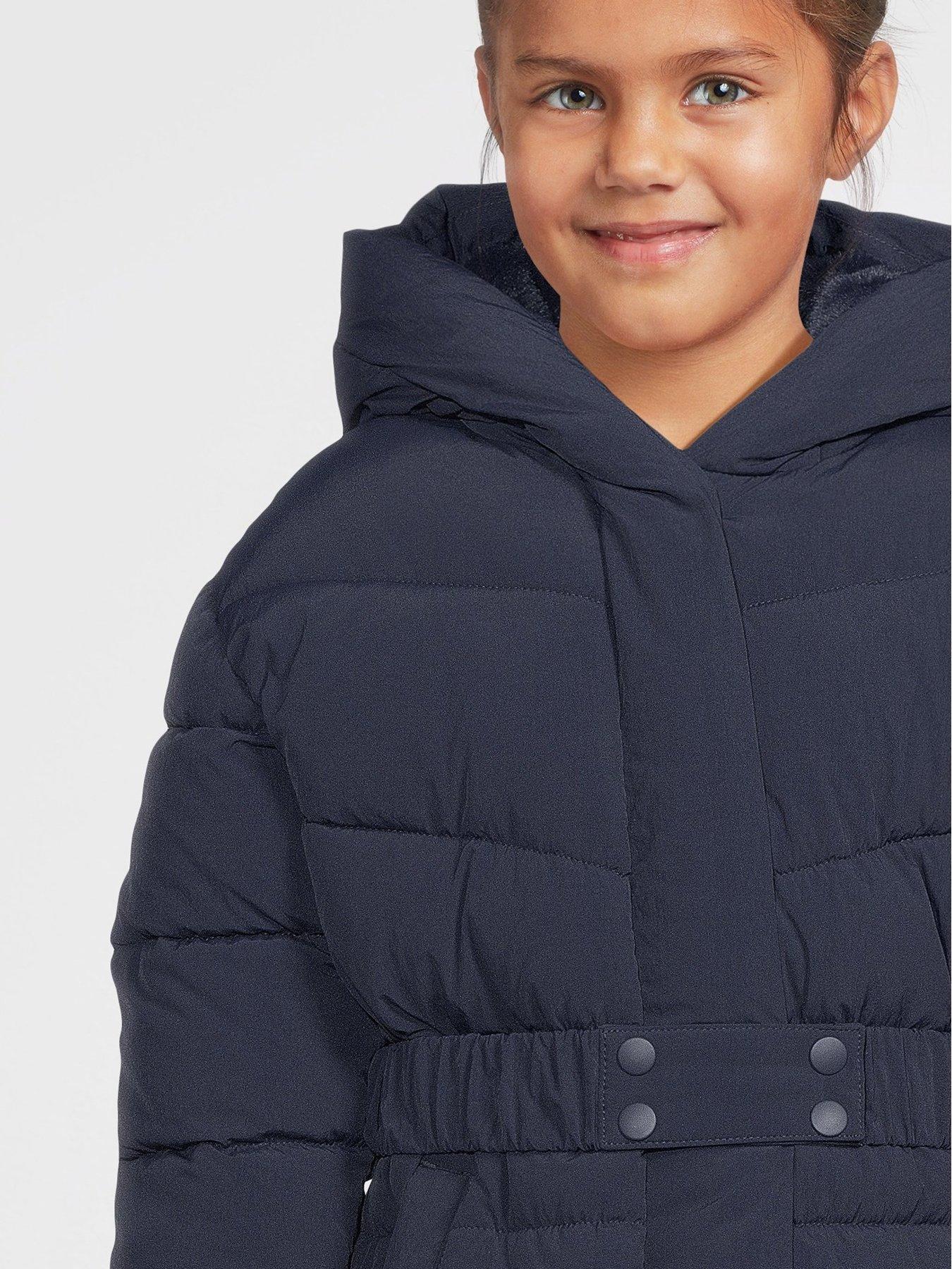 Image 4 of 5 of V by Very Girls Hooded Belted Heavy Weight Coat - Navy