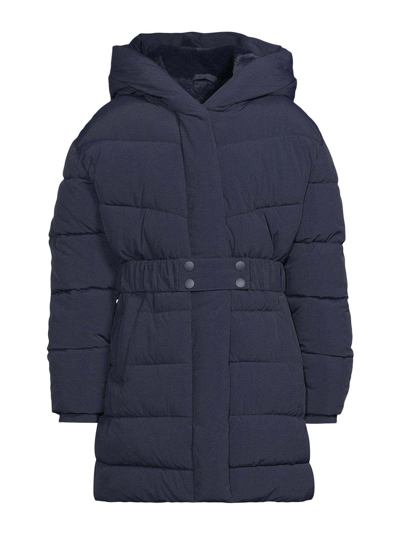 Image 5 of 5 of V by Very Girls Hooded Belted Heavy Weight Coat - Navy