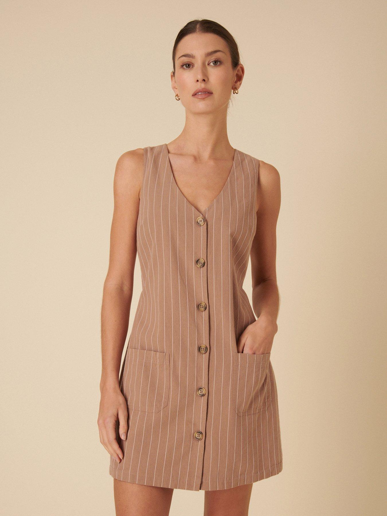 undefined Pinny Stripe Mini Dress - Natural Stone