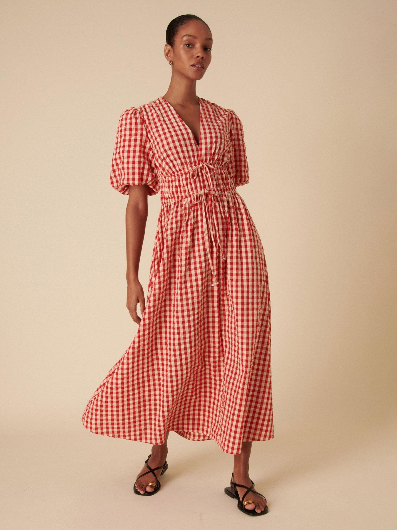 undefined Scottie Gingham Midi Dress - Red