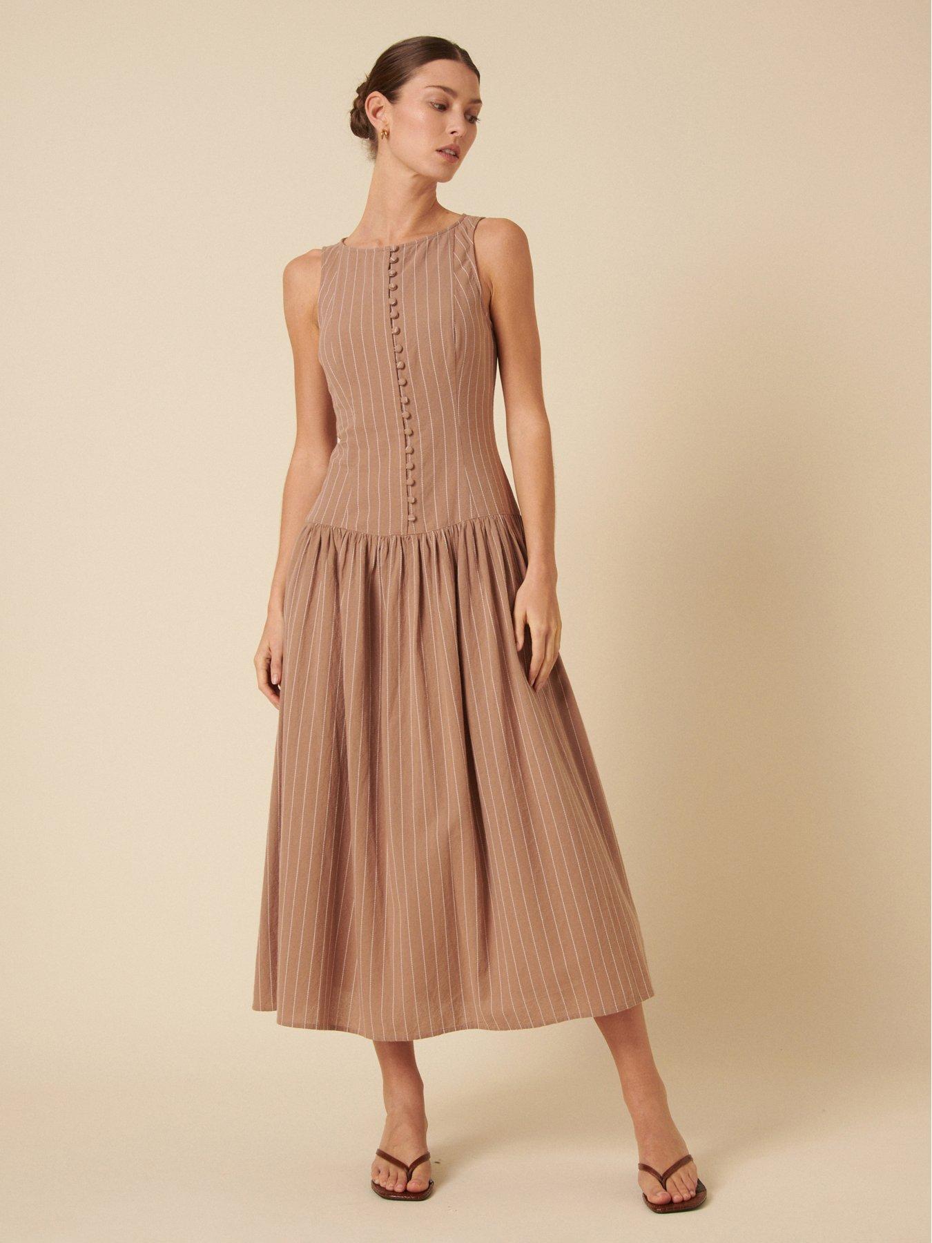 undefined Audia Stripe Midi Dress - Neutral - Beige