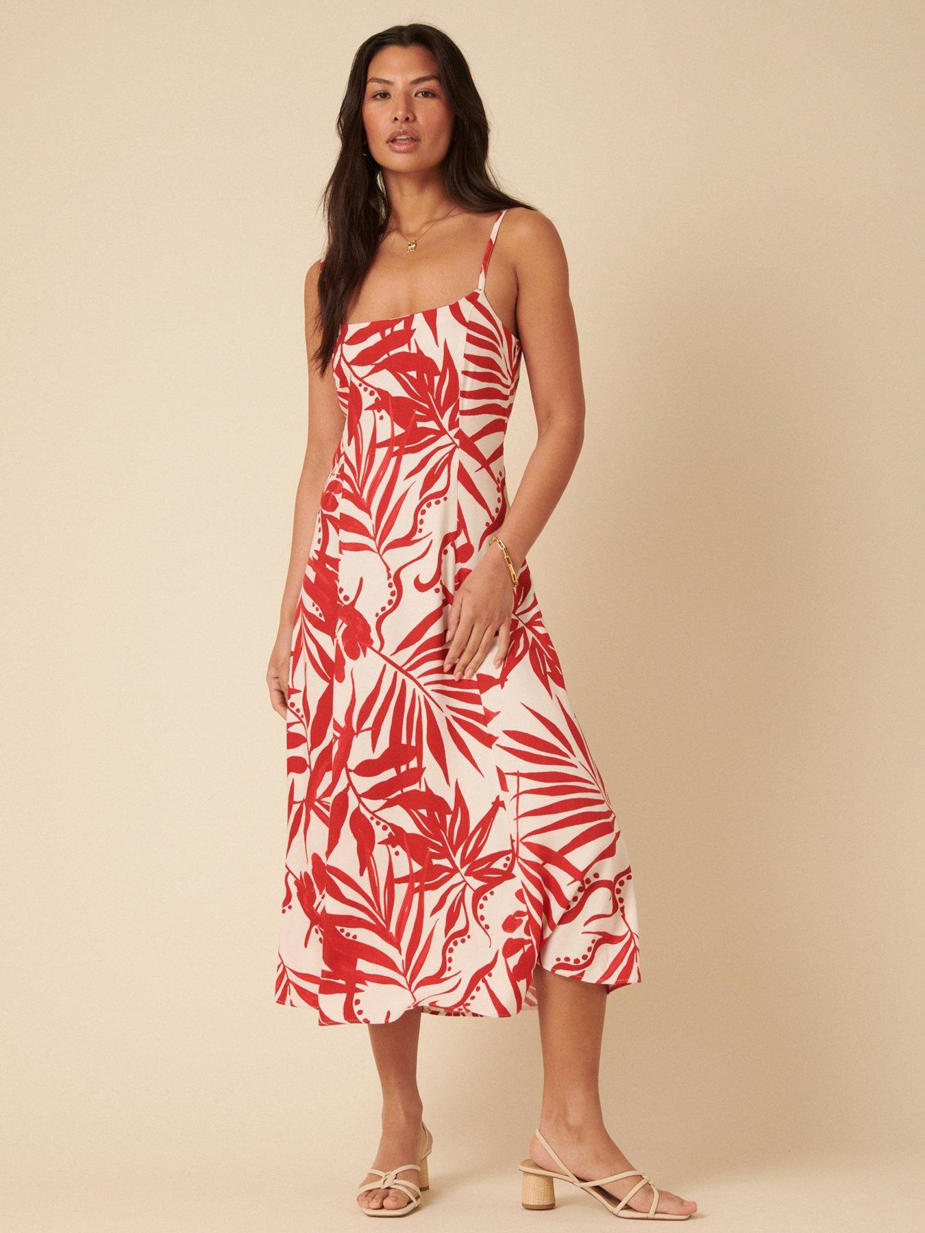 undefined Hibiscus Print Midi Dress - Red