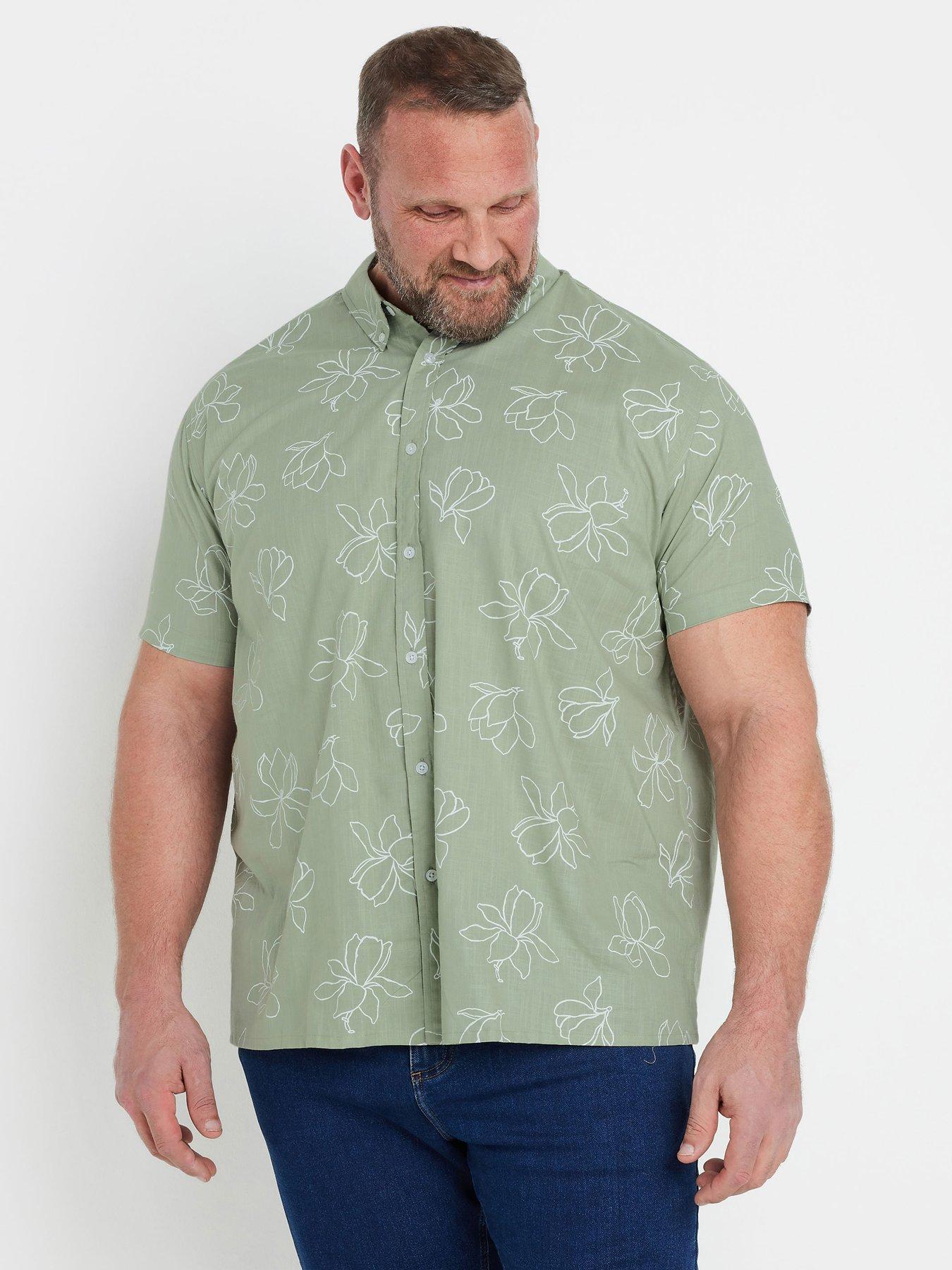 undefined Linear Floral Slub Short Sleeve Shirt - Green