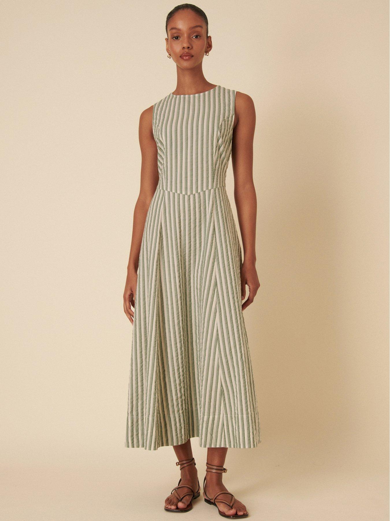 undefined Ceder Seersucker Stripe Midi Dress - Green