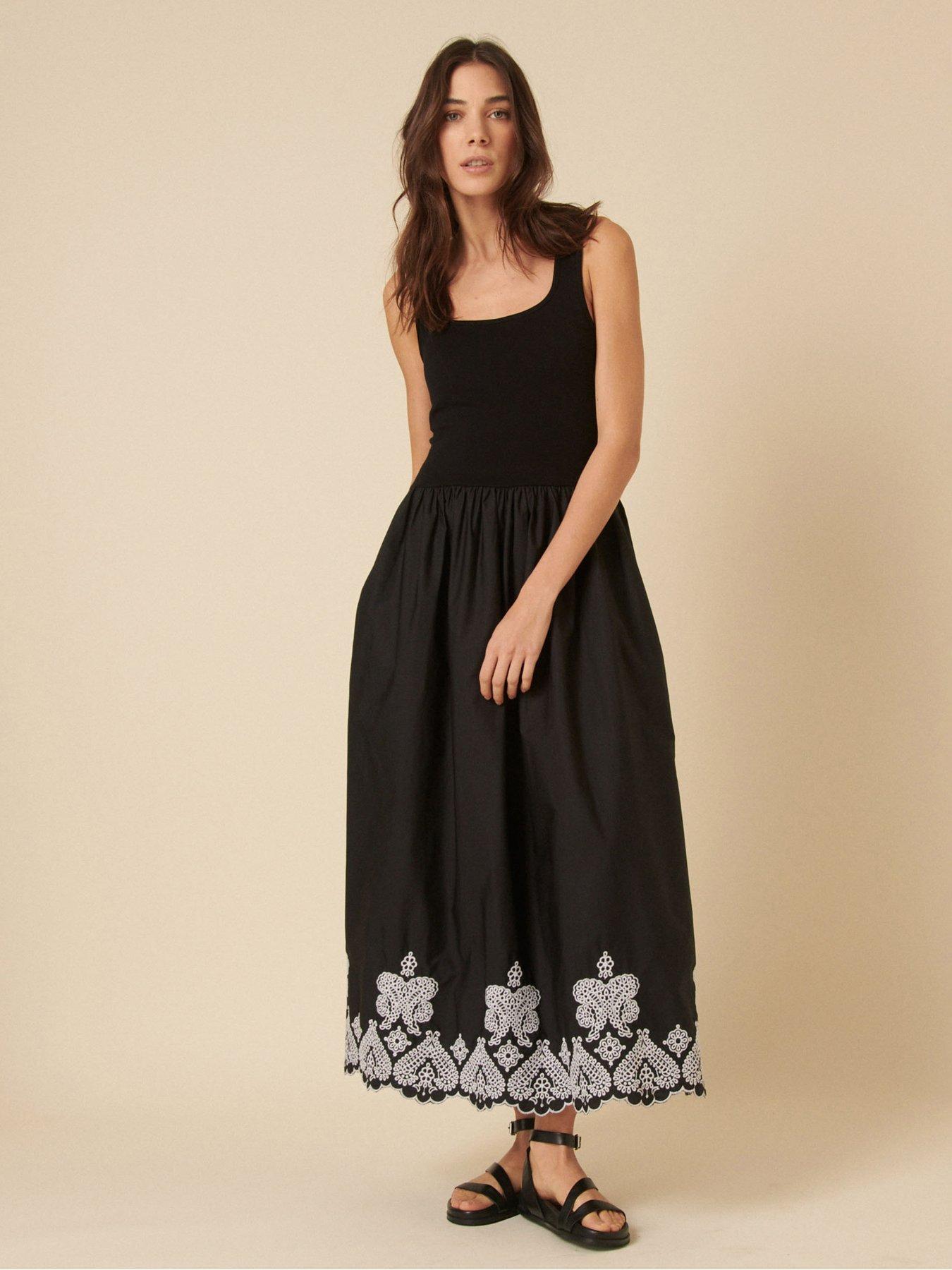 undefined Colorado Embroidered Midi Dress - Black