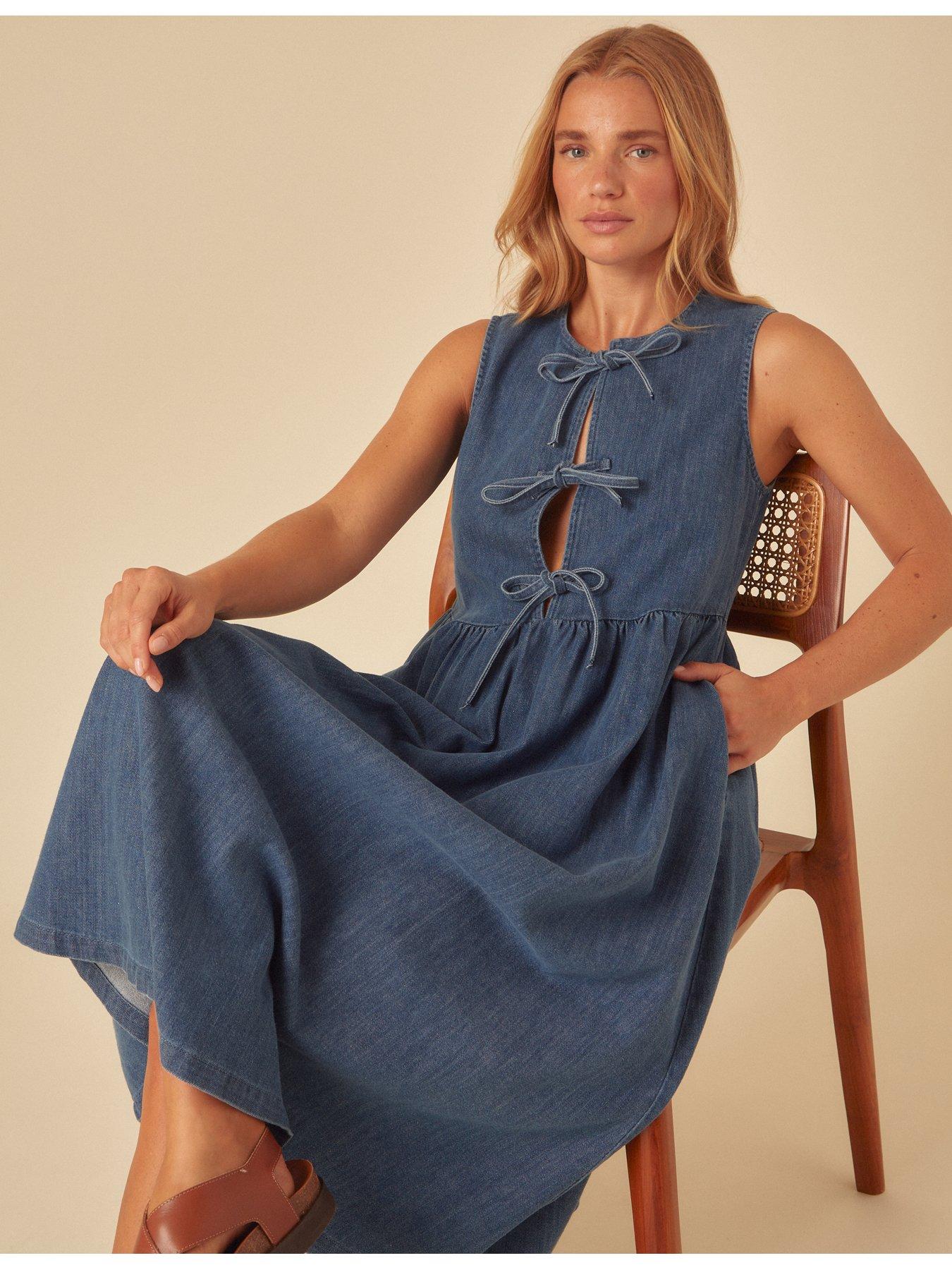 white christmas dresses Blue Denim Puff Sleeve Sienna Mini Dress