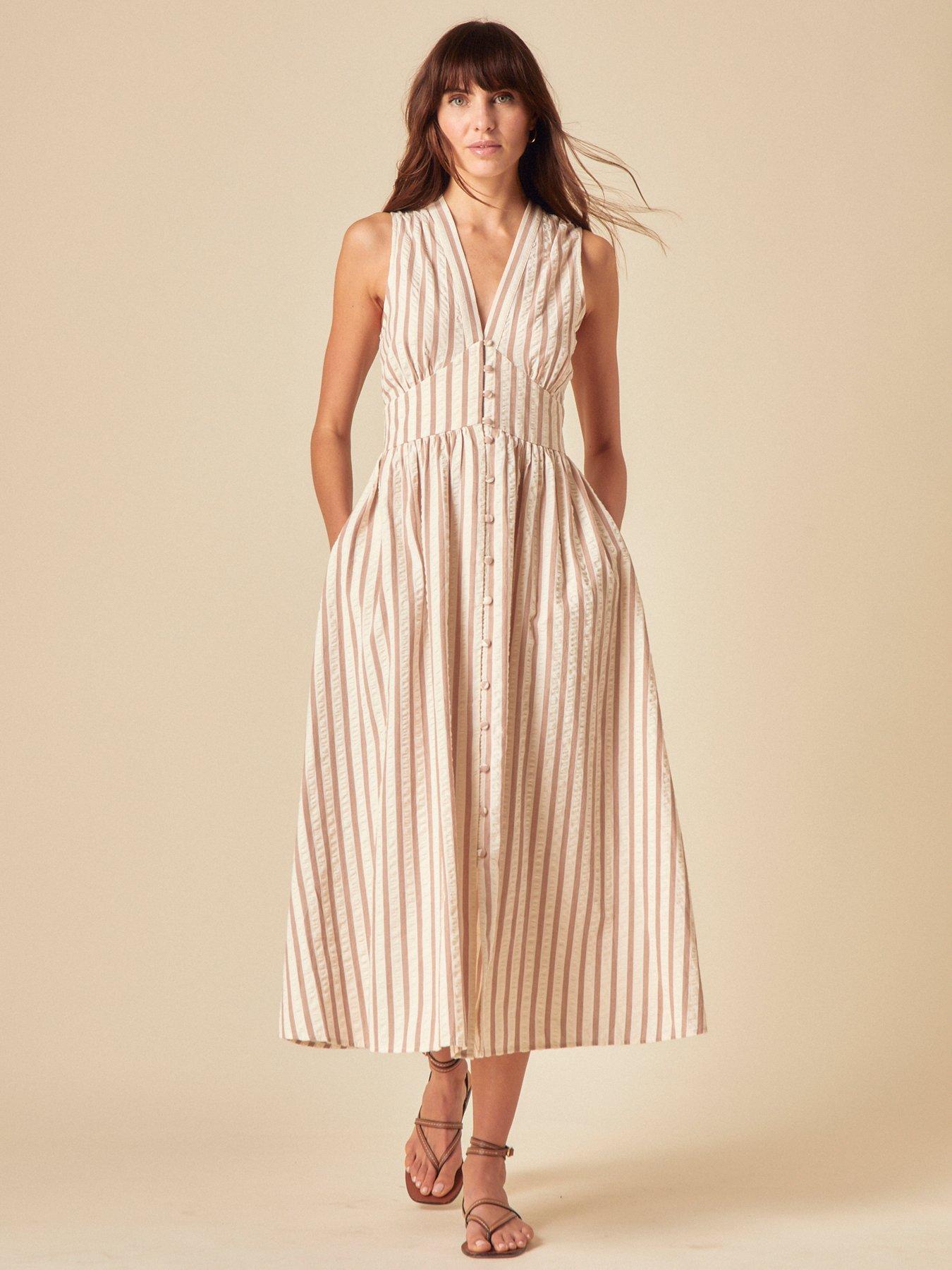 undefined Starlight Stripe Midi Dress - Beige