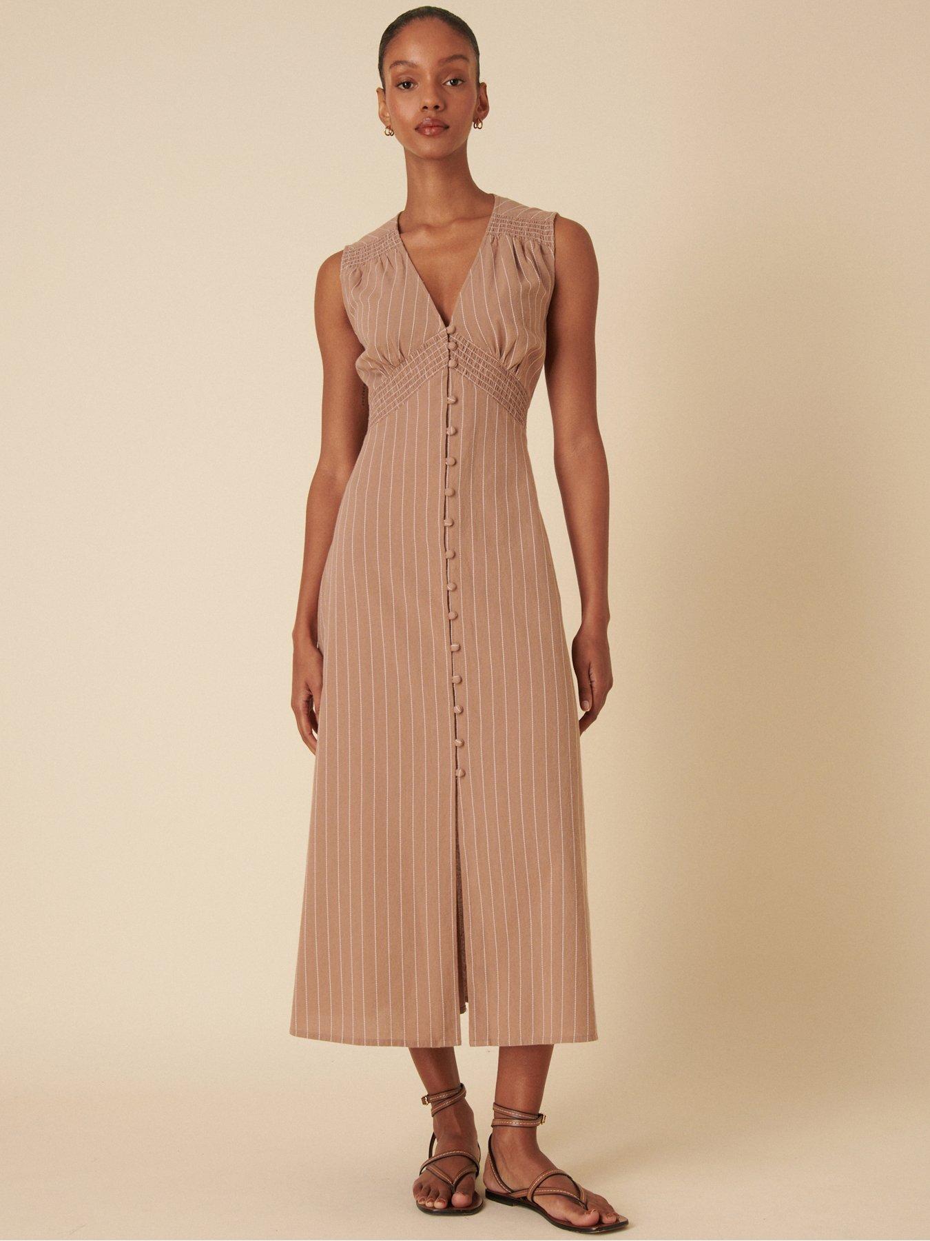 undefined Lucinda Stripe Midi Dress - Neutral