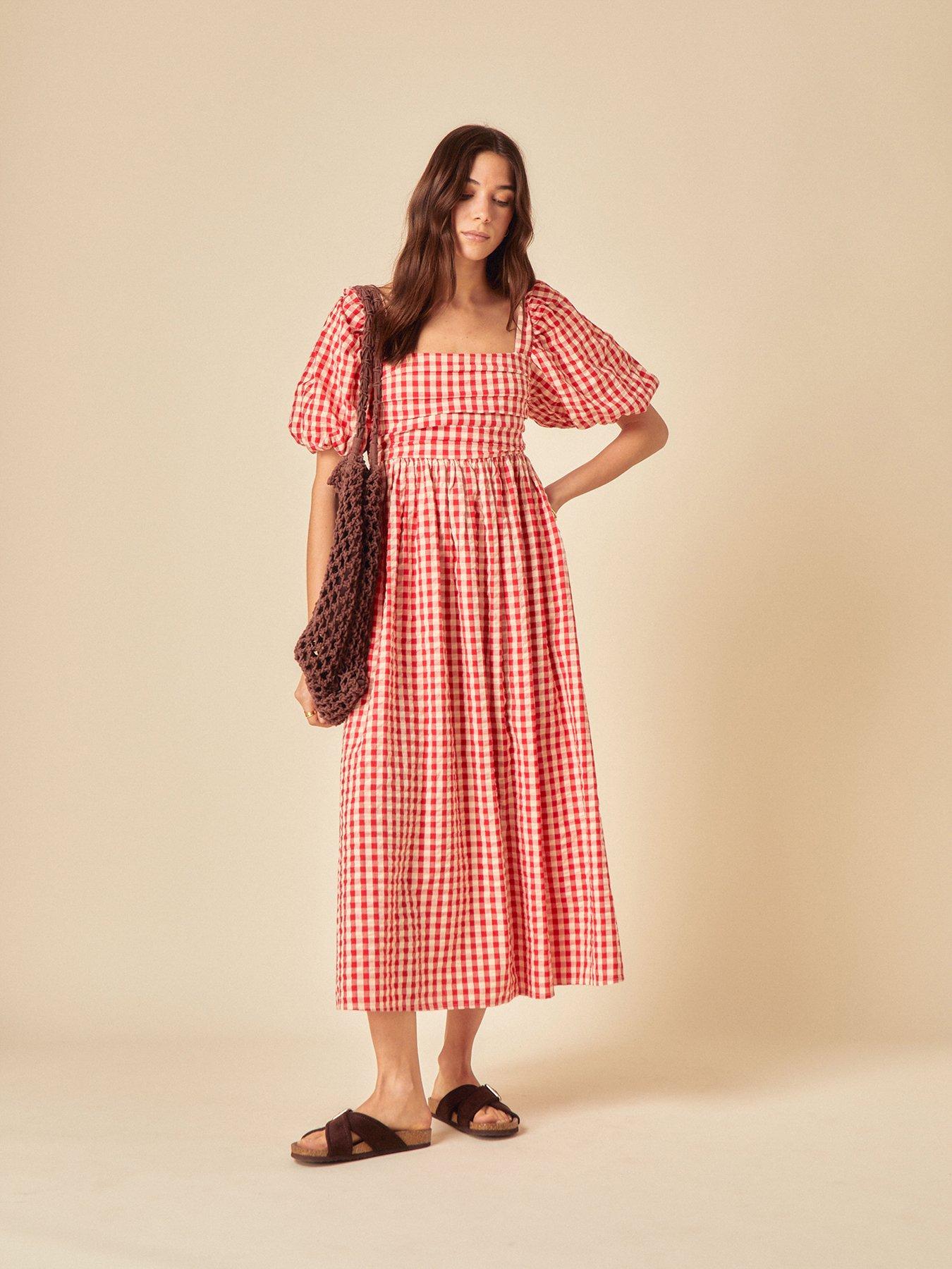 undefined Nova Gingham Midi Dress - Red