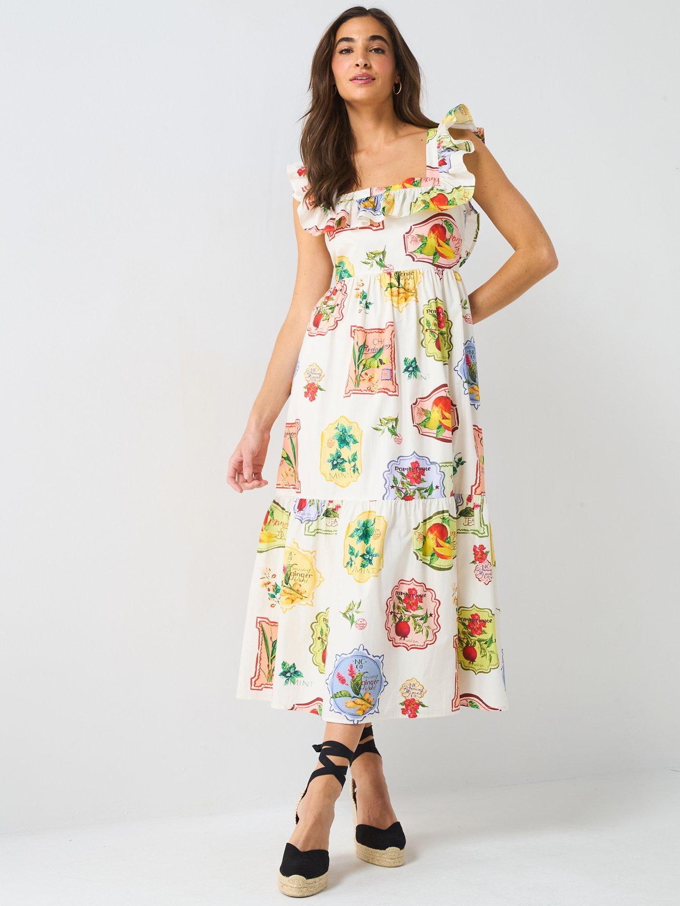 undefined Cassidy Retro Fruit Print Midi Dress - Multi
