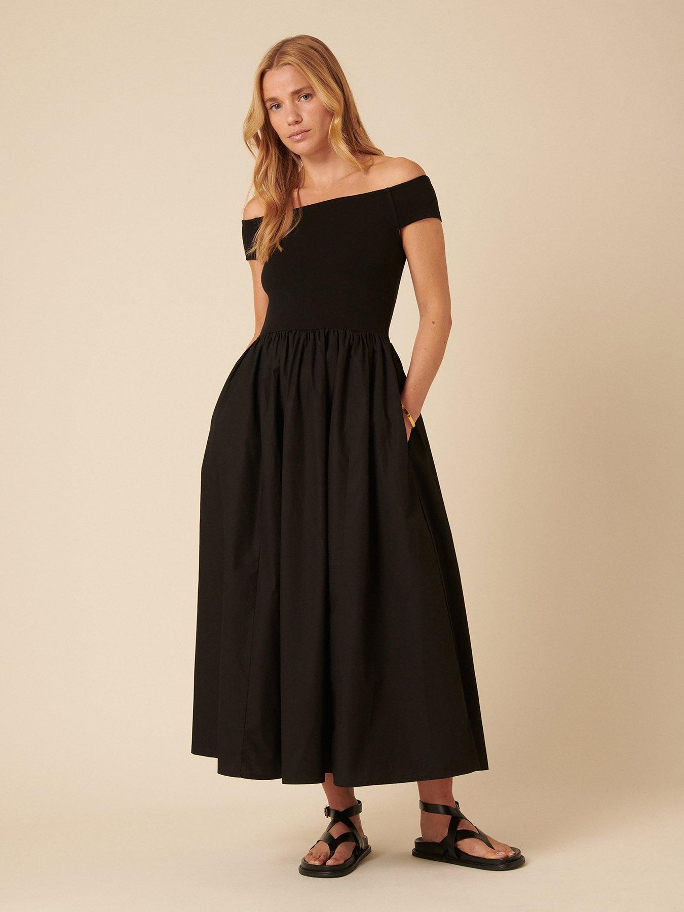 undefined Bardot Midi Dress - Black