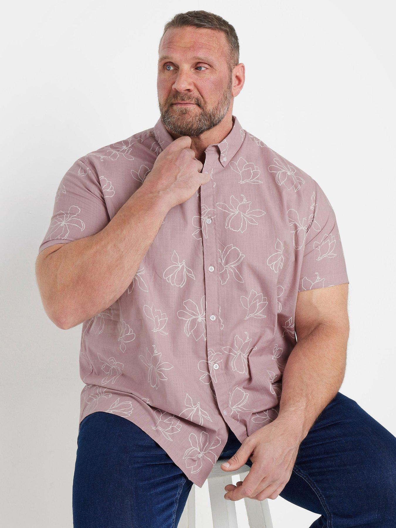 undefined Linear Floral Slub Short Sleeve Shirt - Pink