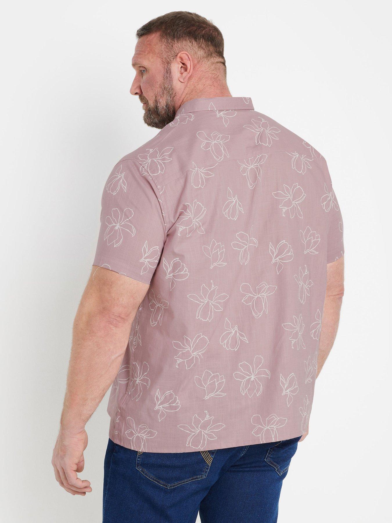 Image 2 of 4 of BadRhino Linear Floral Slub Short Sleeve Shirt - Pink