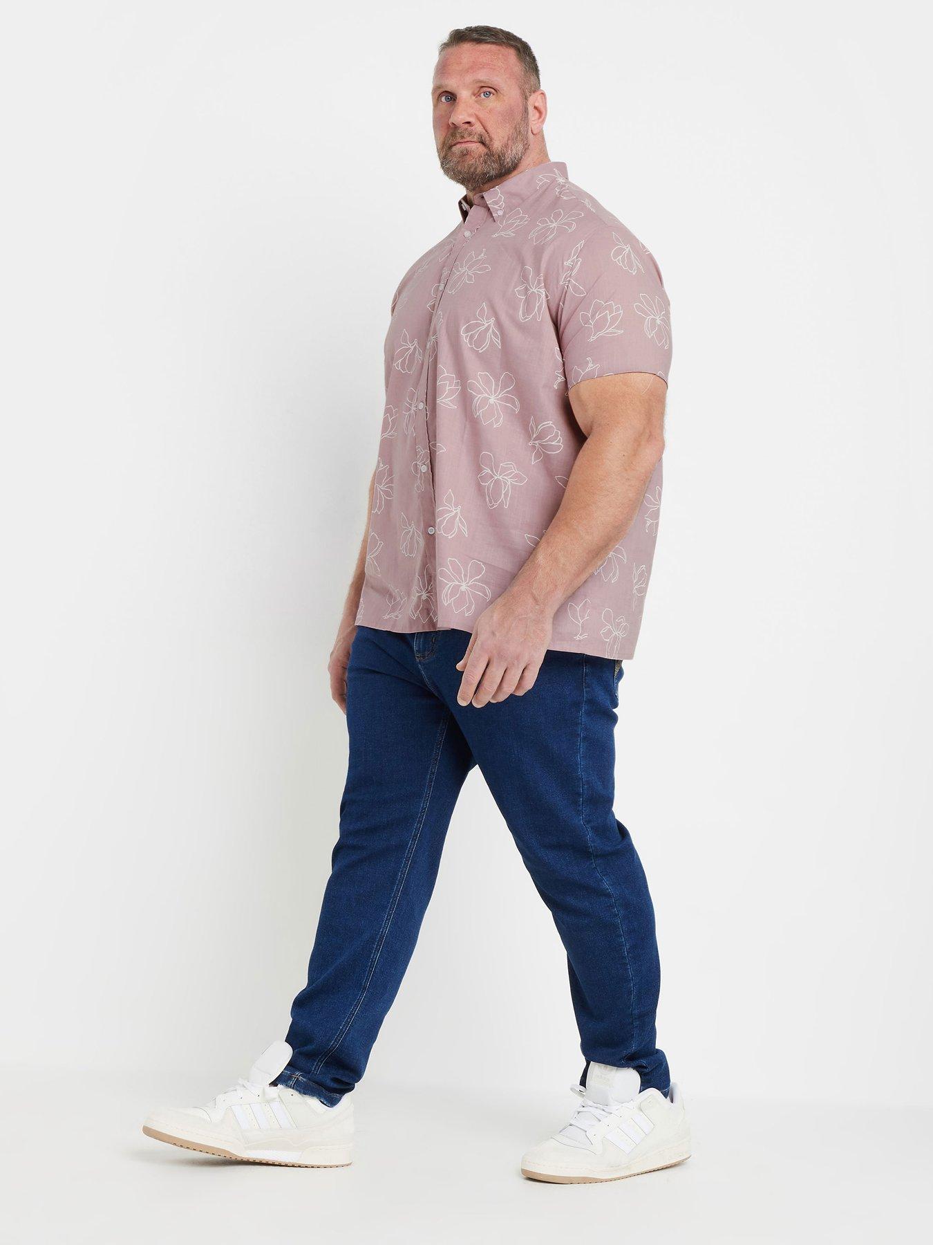 Image 3 of 4 of BadRhino Linear Floral Slub Short Sleeve Shirt - Pink