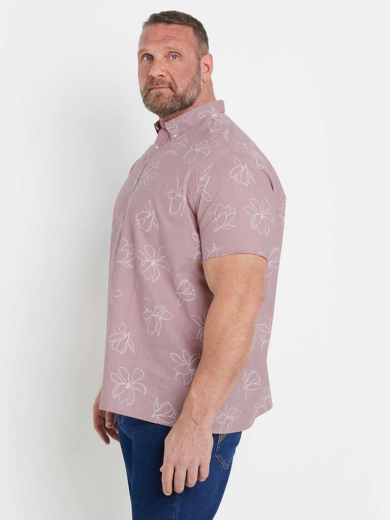 Image 4 of 4 of BadRhino Linear Floral Slub Short Sleeve Shirt - Pink
