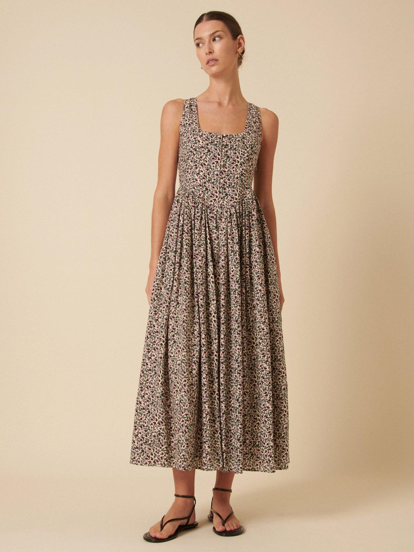 undefined Cora Ditsy Midi Dress - White