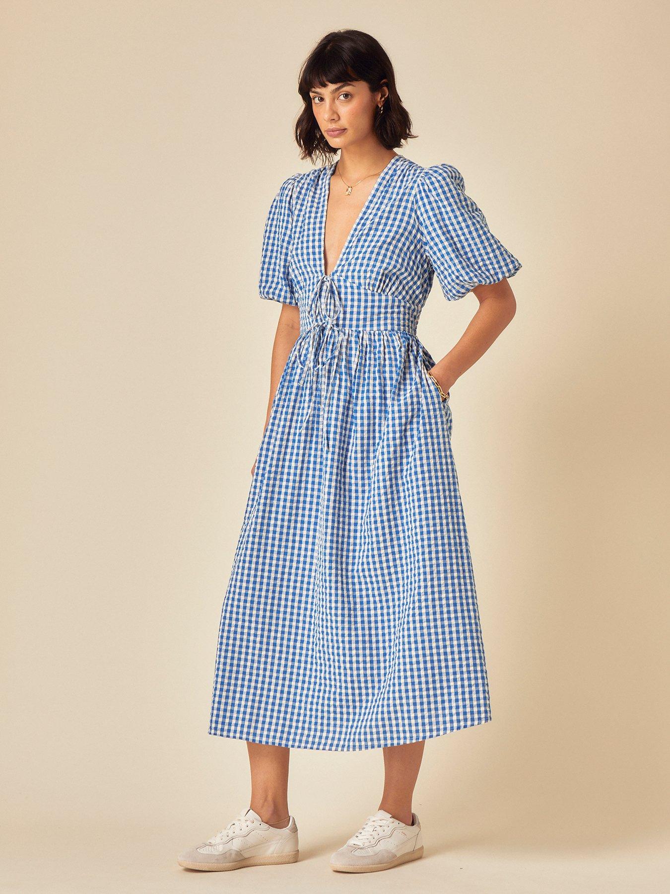undefined Scottie Gingham Midi Dress - Blue