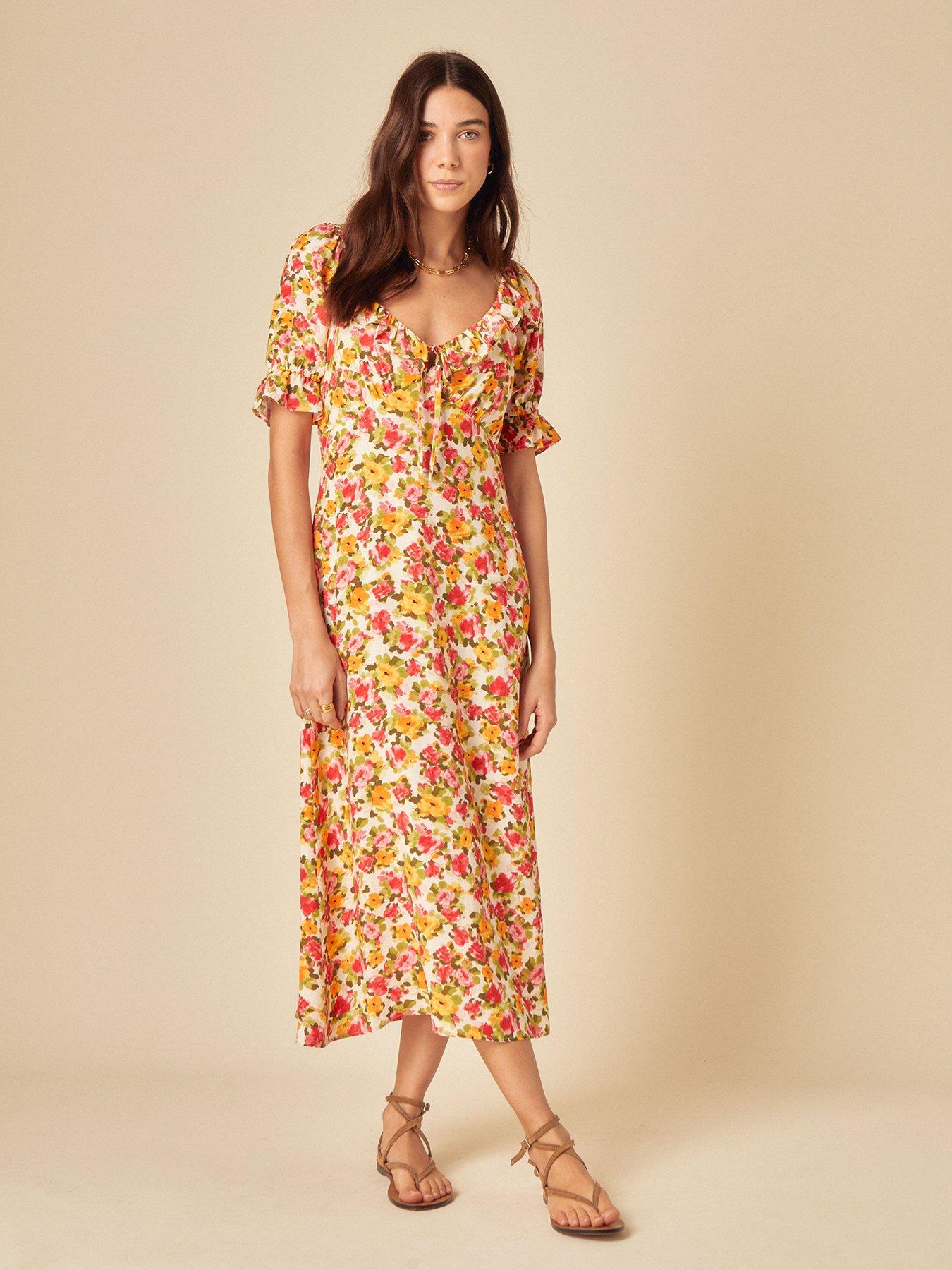 undefined Rye Floral Midi Dress - Orange