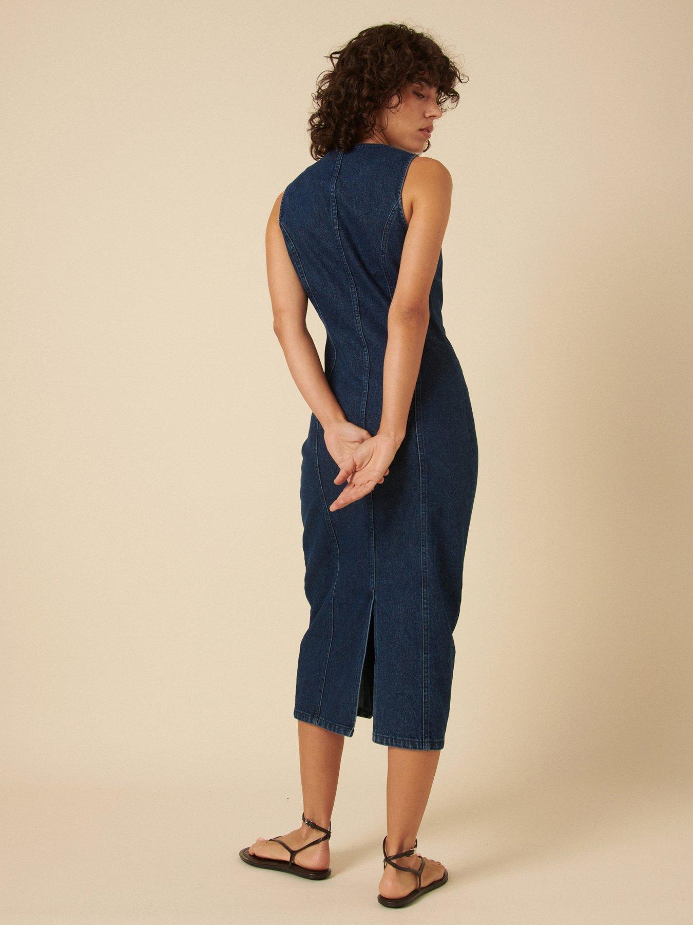 Nobodys child navy blue white gingham check side split dress UK 10 12 14 vgc