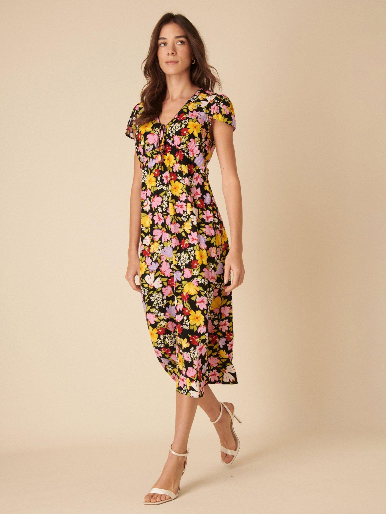 undefined Billie Floral Midi Dress - Black