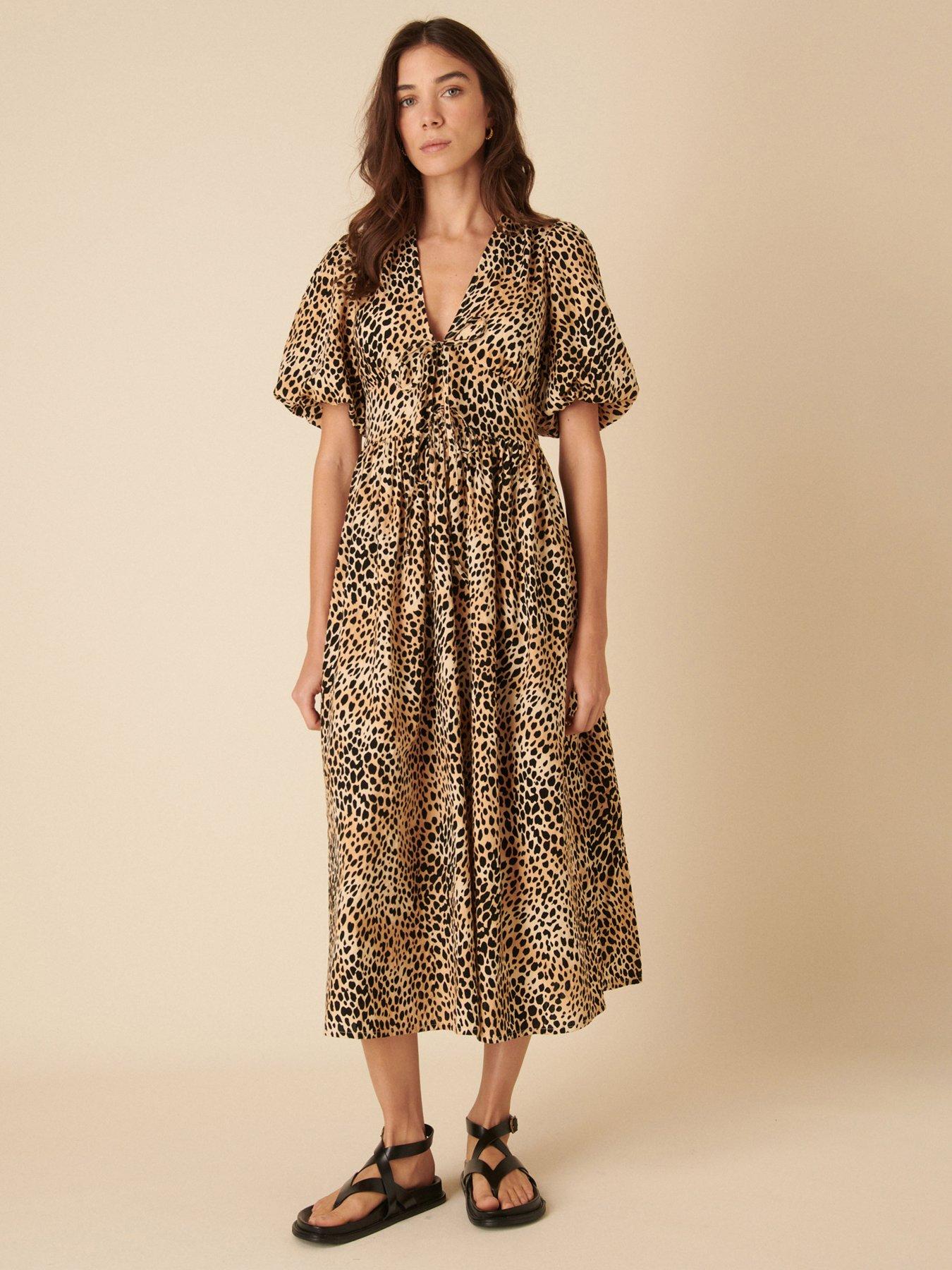 undefined Scottie Leopard Print Midi Dress - Brown