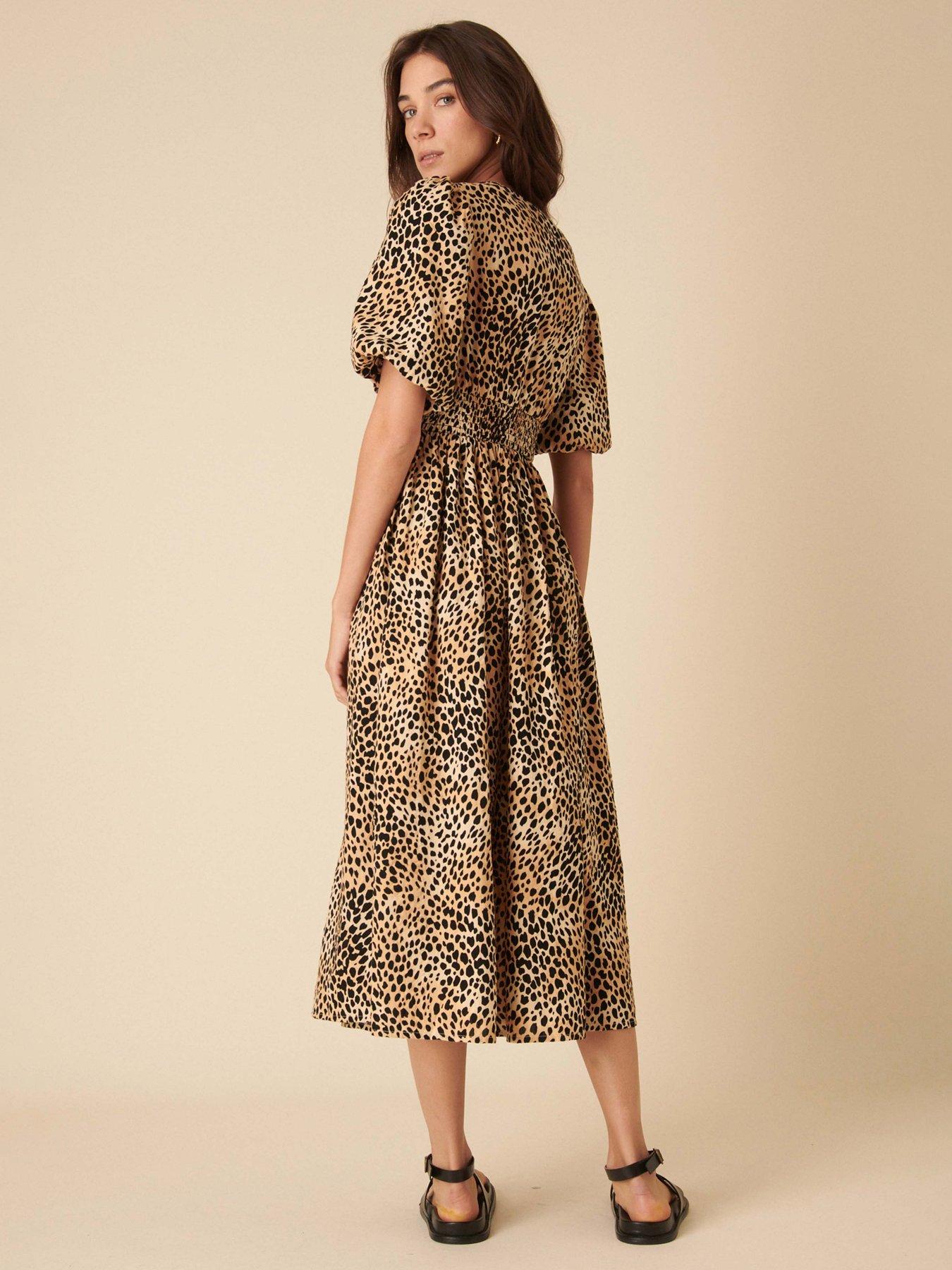 Image 2 of 4 of Nobodys Child Scottie Leopard Print Midi Dress - Brown