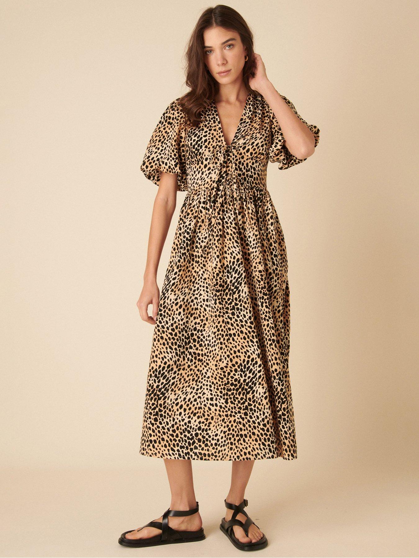 Image 3 of 4 of Nobodys Child Scottie Leopard Print Midi Dress - Brown