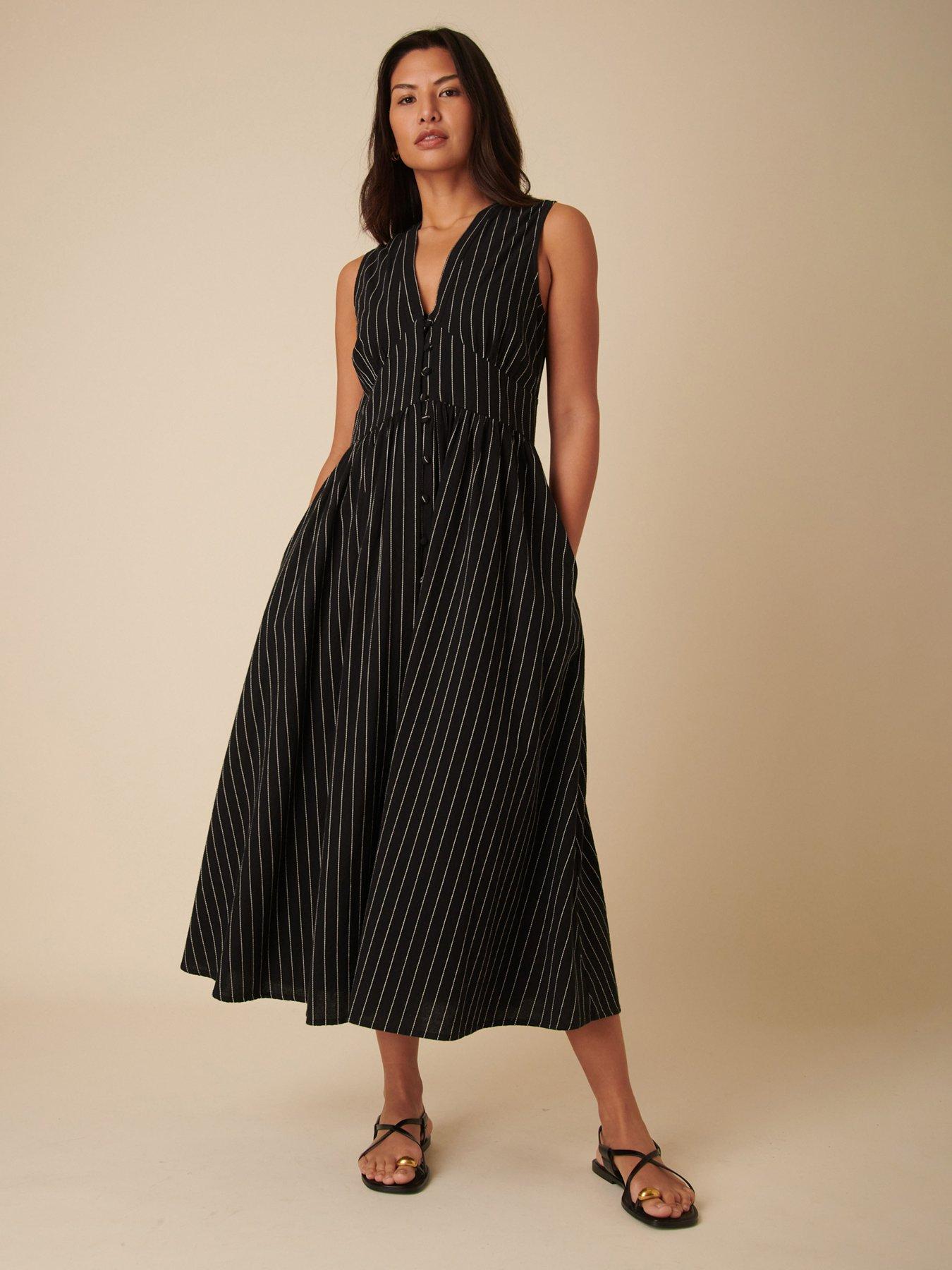 undefined Stripe Midaxi Dress - Black