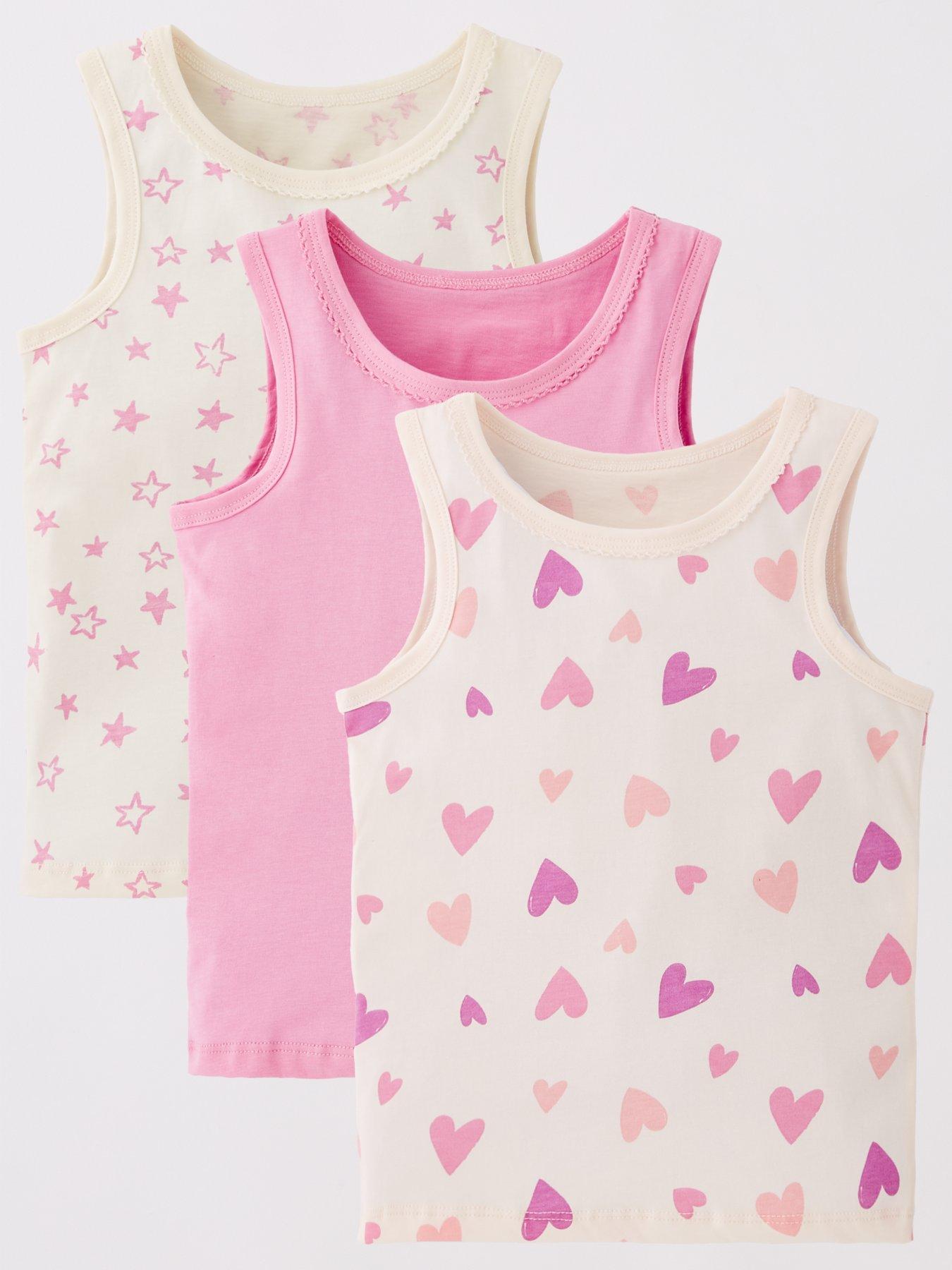 Image 1 of 5 of The Very Collection Girls 3 Pack Vests - Star And Hearts Print - Multi