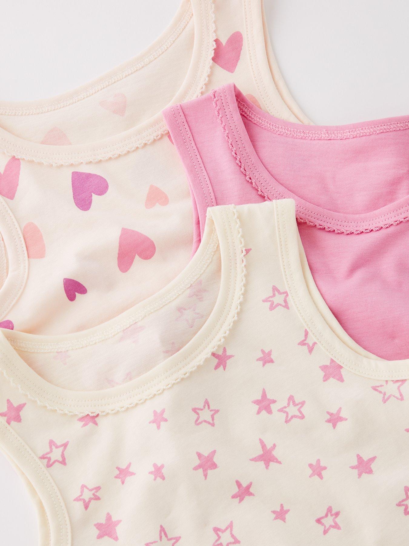 Image 5 of 5 of The Very Collection Girls 3 Pack Vests - Star And Hearts Print - Multi