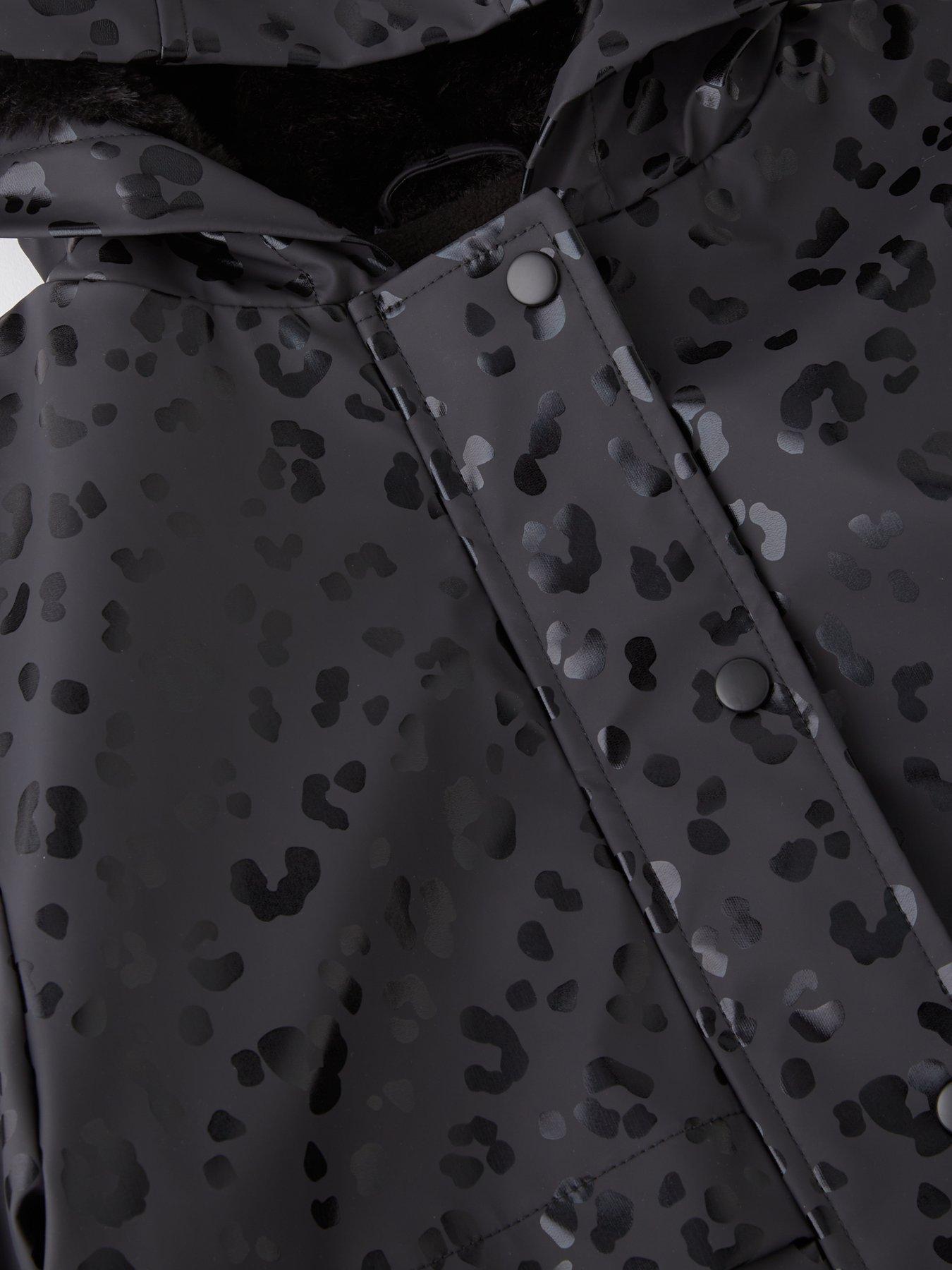 Image 4 of 5 of V by Very Girls Leopard Hooded Raincoat - Black