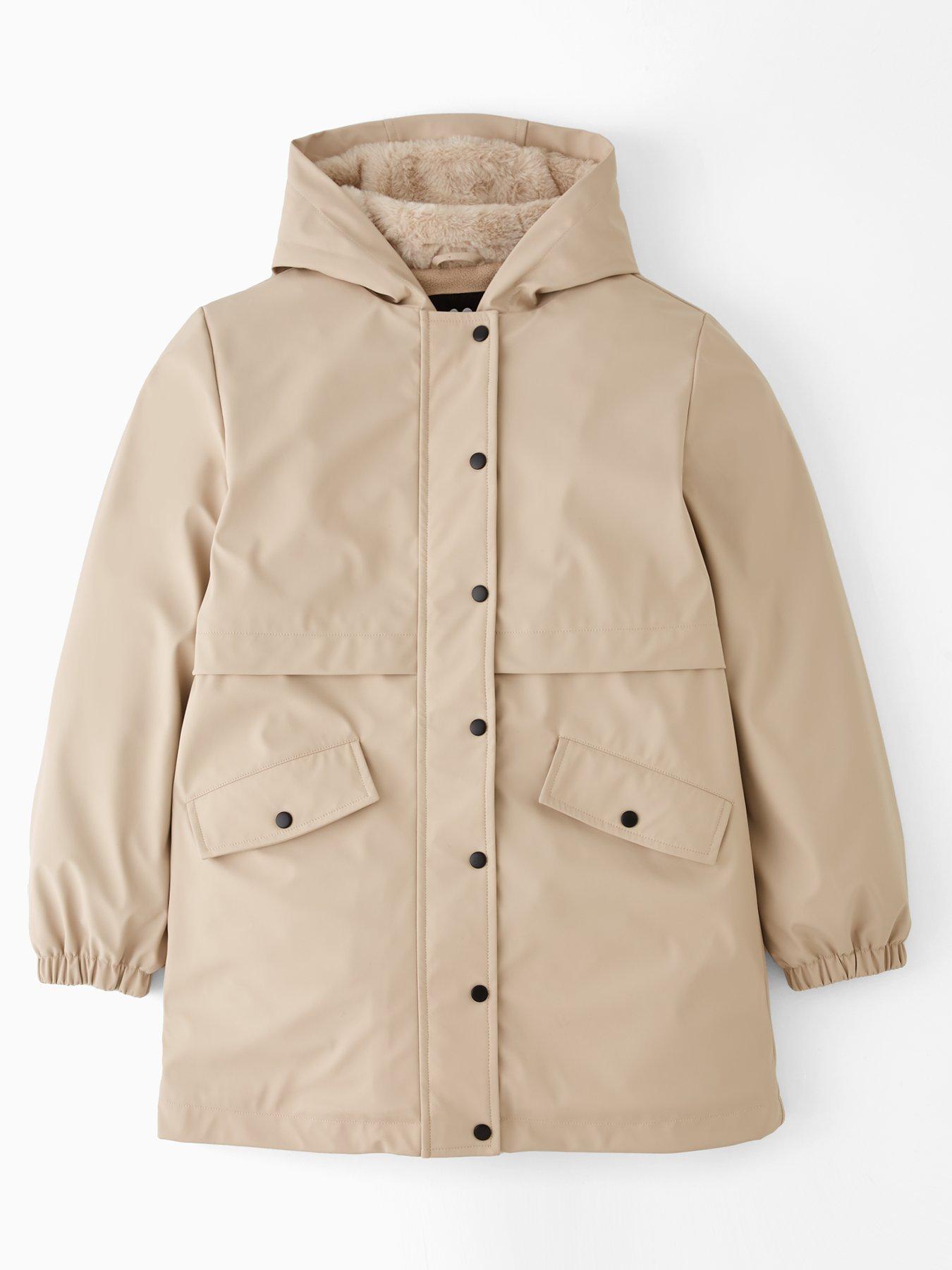 The Very Collection Girls Hooded Shower Resistant Raincoat - Stone